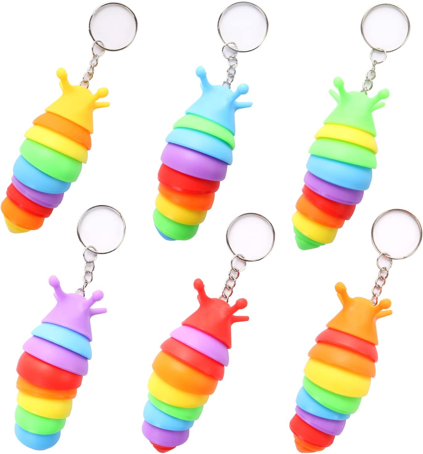 MEIEST 6 PCS Mini Fidget Slug Key-Chain Toys,3D Articulated Stretch Caterpillar Sensory Stress Relief Flexible Hand Toy, Ideal Party Favor Colorful Anti-Anxiety Office Desk Pet Toys image number 2
