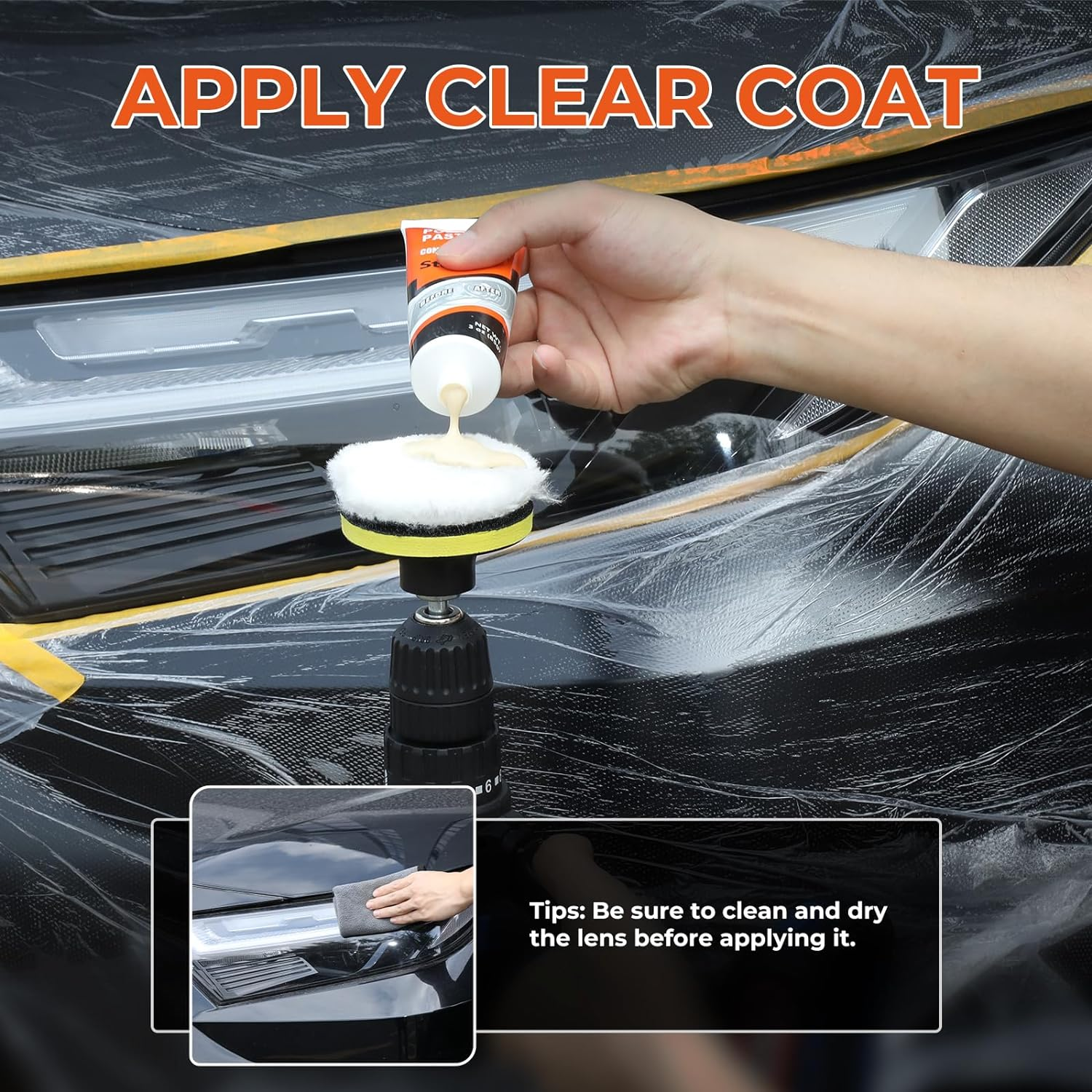 Headlight Restoration Kit, Polish Restore Cleaner Clean Tool DIY Polishing, Sanding Discs, Scouring Pads for Electric Drill, 3 Easy Steps to Restore Sun Damaged Car Headlights Lens image number 3