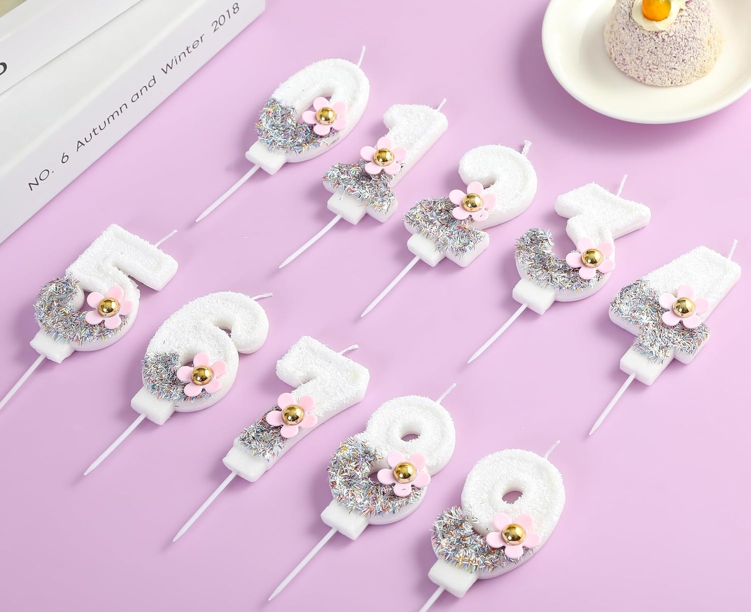 6 Birthday Candle with 3D Pink Daisy, Silver and White Color-Blocked Sequins Number 6 Candle for Birthday Cake Girl Kids Happy 6Th Birthday or Anniversary Party Cake Decorations image number 5