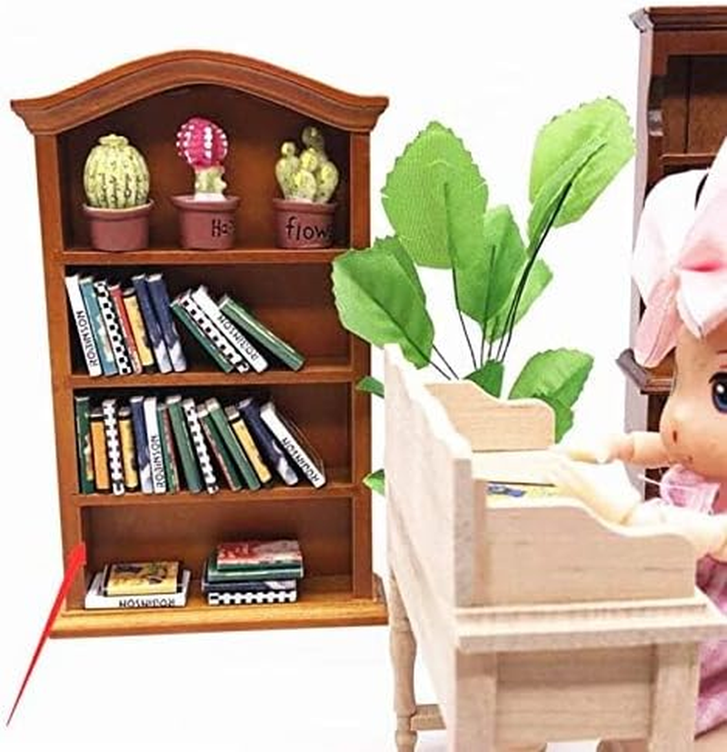 Eatingbiting Adult Scene 1:12 Handmade Dollhouse Miniature Furniture Wooden Bookcase Wood Shelf Cabinet Mini Wooden Pretend Play Four Floors Bookshelf Toy Dollhouse Furniture Accessory Doll House Deco image number 2