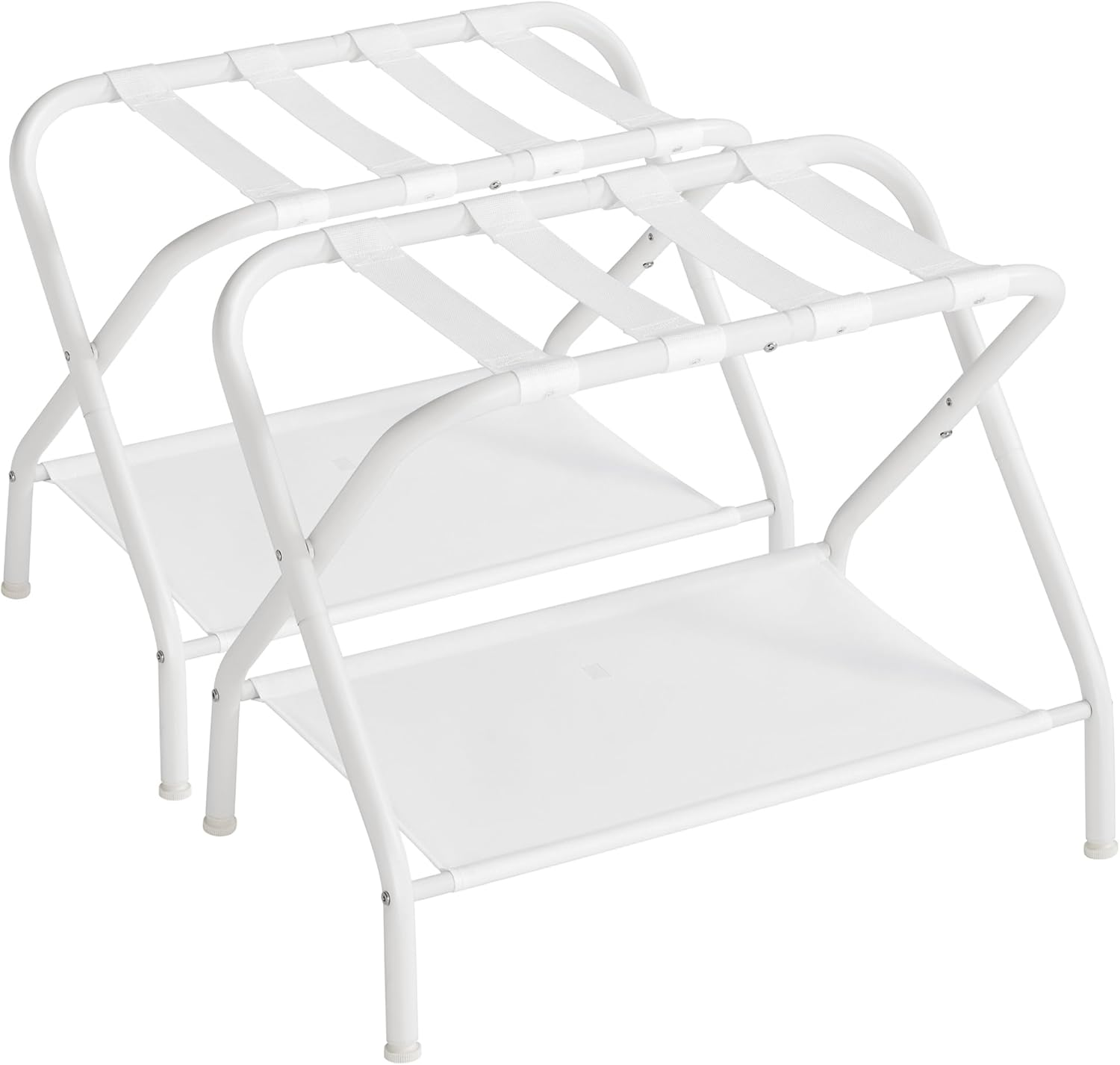 SONGMICS Luggage Racks, Set of 2, Suitcase Stand with Fabric Storage Shelf, for Guest Room, Bedroom, Hotel, Foldable, Holds up to 110 Lb, 27.2 X 15 X 20.5 Inches, Cloud White URLR002W02