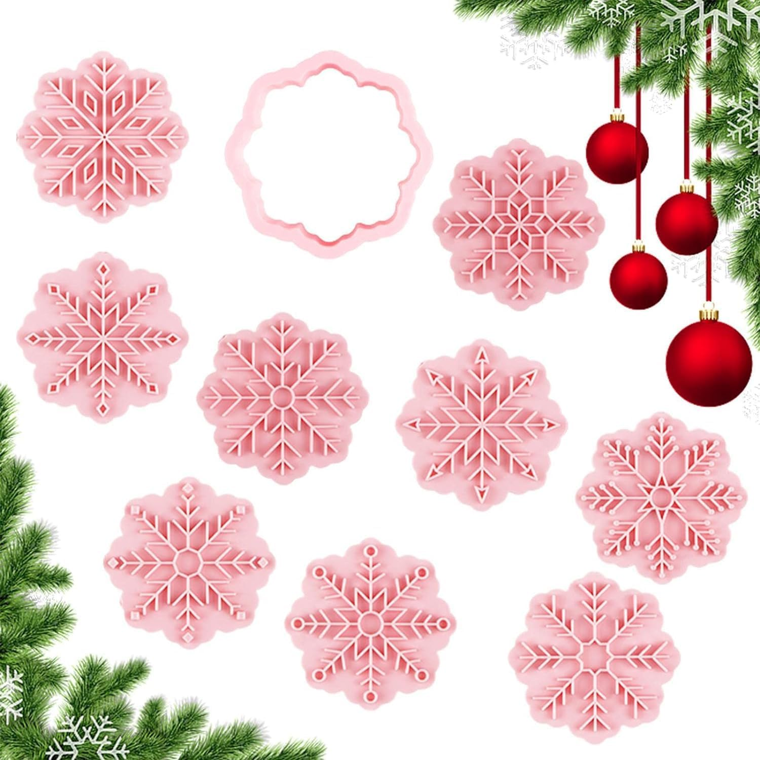 Christmas Pastry Stamper - 3D Pastry Stamp Cutters Christmas Snowflake Shaped - Cute DIY Cartoon Biscuit Baking Mold for Kids Yliu-Au