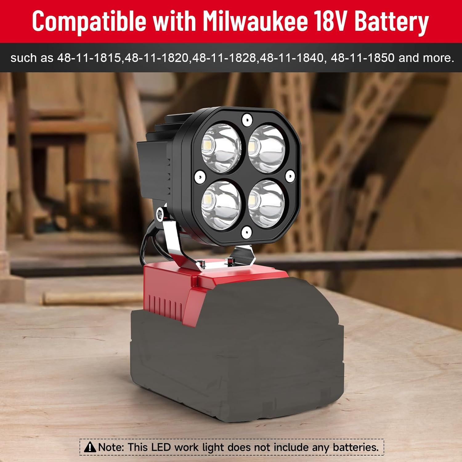 2 Packs LED Work Light for Milwaukee M18 18V Battery, 40W 6000LM Flashlight,18V Battery Cordless Work Light 120&deg;Adjustable with Low Voltage Protection for Outdoors Job Site Lighting