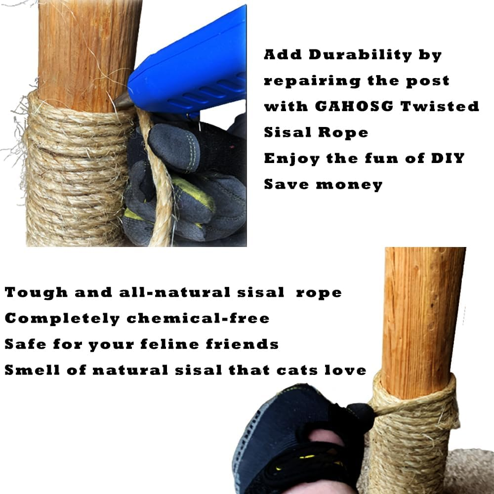 Sisal Rope for Cat Tree Repairing 66 FT, 1/4 Inch (6Mm) Diameter Sisal Rope for Cat Scratching Post Replacement, DIY Cat Scratcher, Brown image number 2