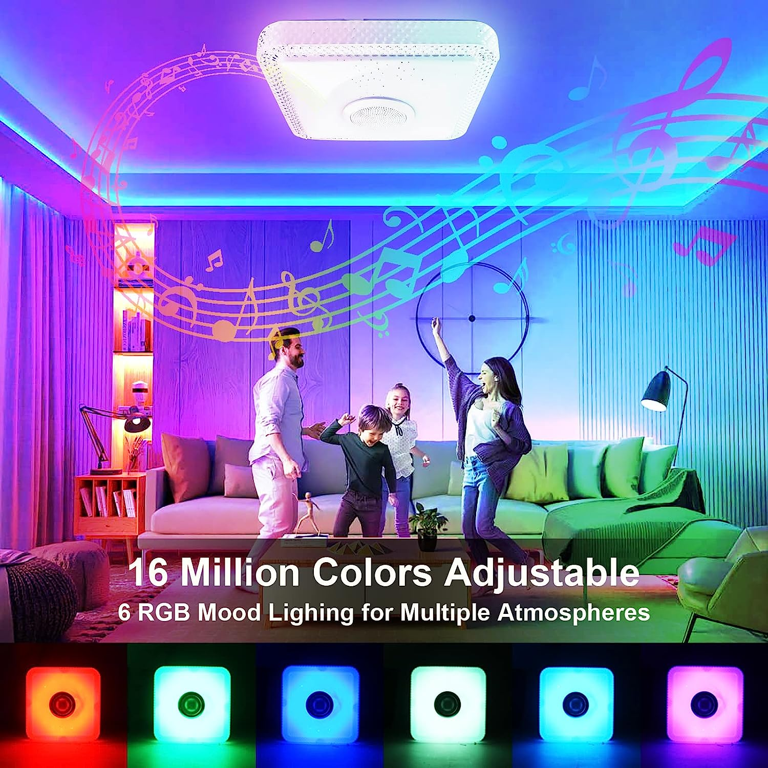 LED RGB Dimmable Ceiling Light Fixtures,30W 4000LM Adjustable Remote Control Luminaire Plafonnier with Bluetooth Speaker,Light Fixtures Ceiling for Party Bathroom Bedroom Living Room Kitchen image number 5