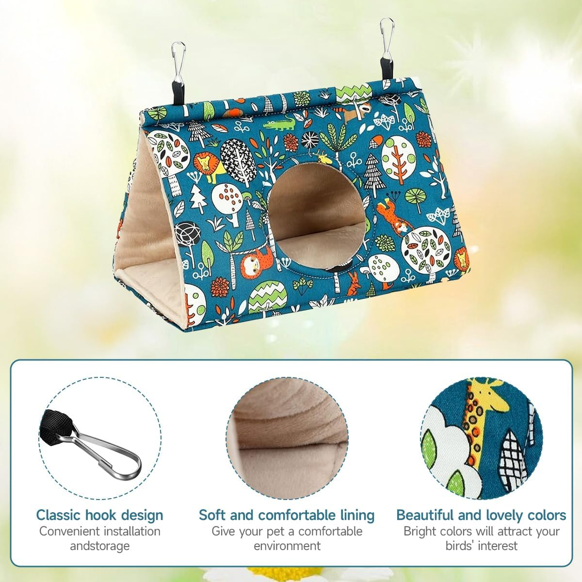 Large Bird Hanging Hammock Winter Warm Bird Nest House Suspended Hammock Plush Shed Swing Cave Cabin for Parrot Parakeet Cockatiels Budgies Lovebird (Blue) image number 5