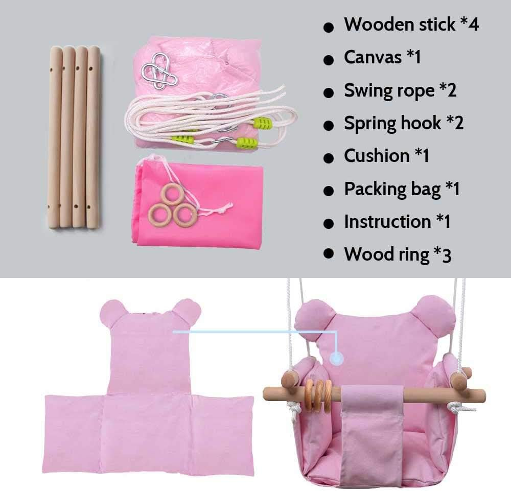 Baby Canvas Hanging Swing Seat Toddler Secure Indoor & Outdoor Baby Hammock Toy Pink