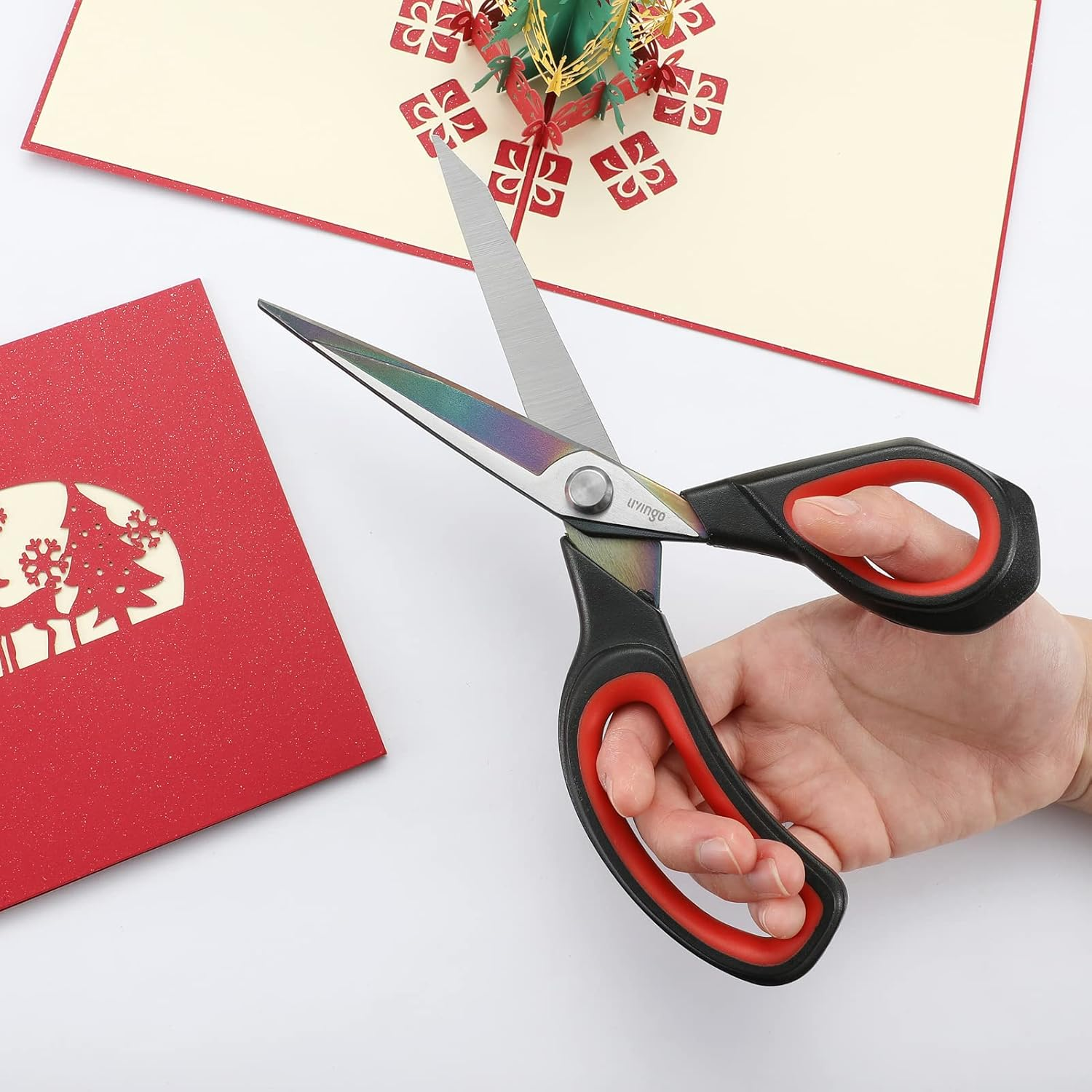 LIVINGO Professional Sewing Scissors Set: 8.5&rdquo; Heavy Duty Sharp Titanium Coated Forged Stainless Steel Fabric Scissors, 4.5&rdquo; Small Detail Embroidery Scissors, 5&rdquo; Thread Snips, Comfort Grip, 3 Pack