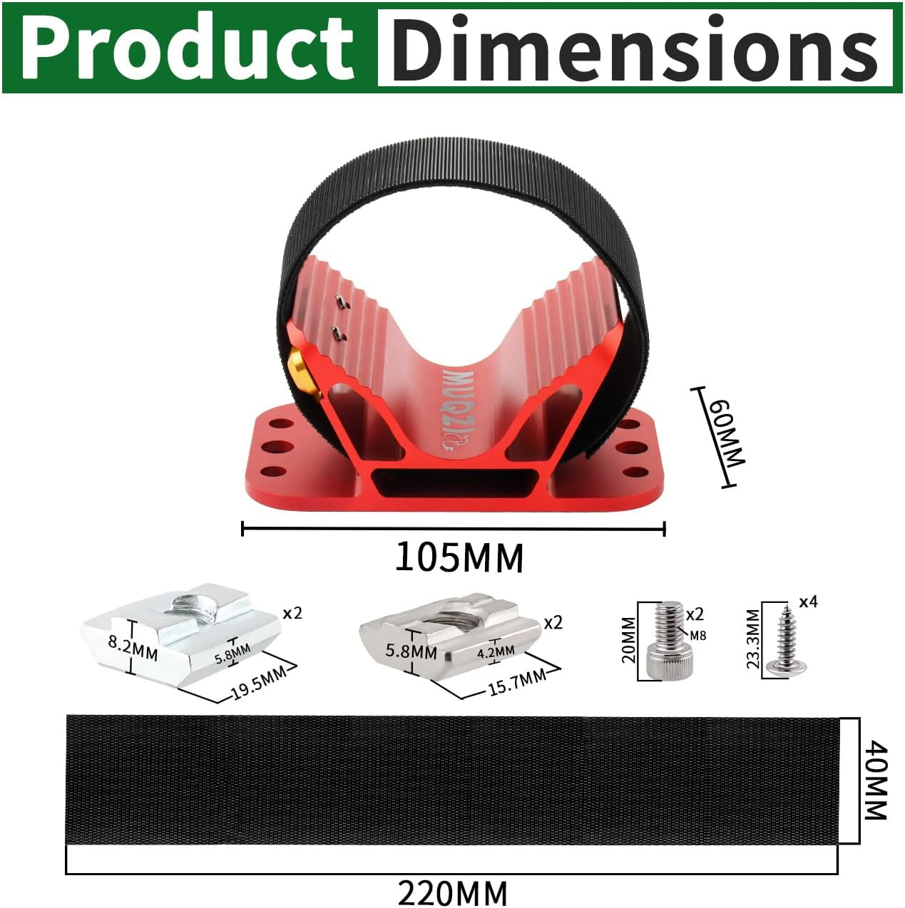 MUQZI Rear Wheel Mount - Bike Car Roof Rack Carrier and Bicycle Holder Stand - Installation Mount, Red - Black image number 2