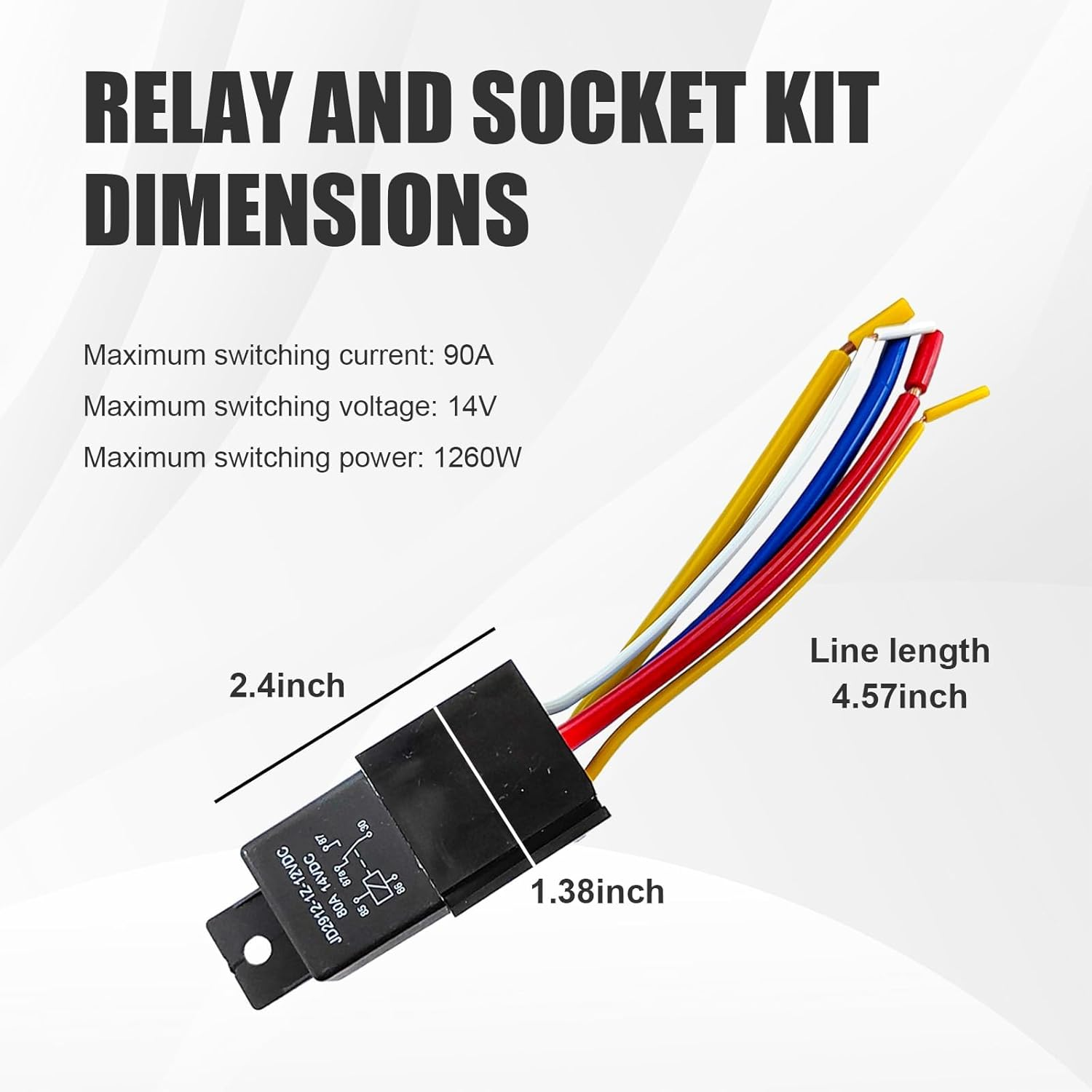 Car Relay with Harness, 5 Pin 80A 12V On/Off Normally Open SPST Relay Socket Plug, Model JD2912-1Z-12VDC 80A 14VDC, Automotive Switches and Starters for Car SUV Truck image number 1