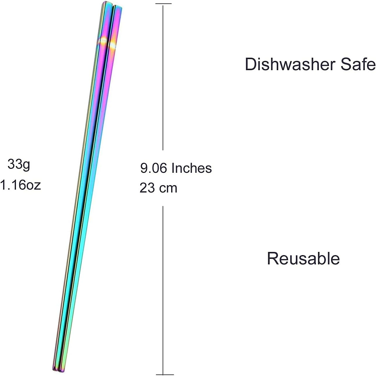 Stainless Steel Chopsticks - 5 Pairs Multicolor Reusable Dishwasher Safe Metal Chopstick - Lightweight Non-Slip 304 Stainless Steel Chop Sticks - Easy to Use and Clean (No Color Fading)