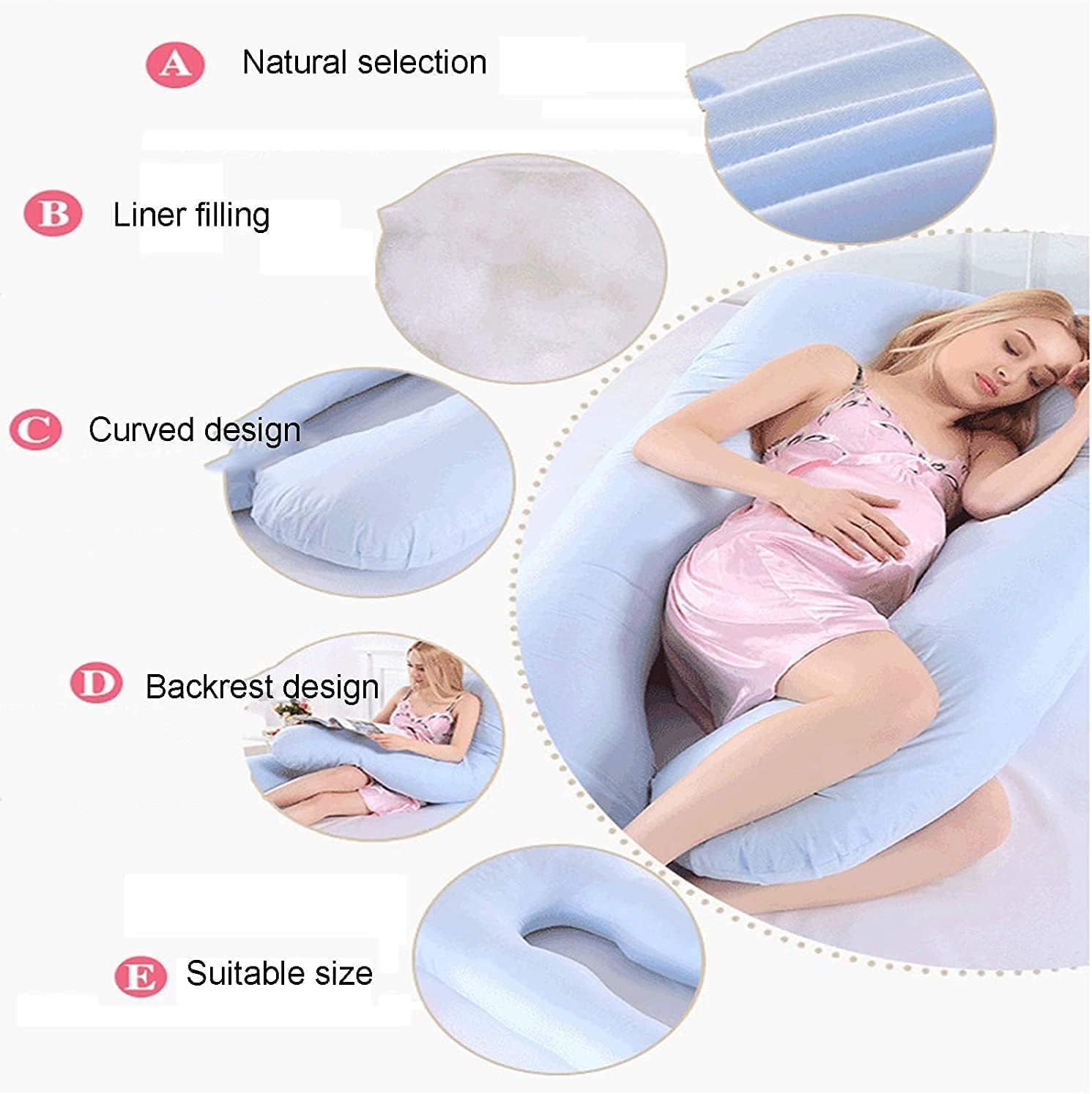 Pregnancy Pillows, Pregnancy Belly Side Sleeping Pillow, Maternity Waist Pillow, Comfortable Support Back HIPS Legs, Women Body Cotton Pillowcase U Maternity Form Pillows, Pure Cotton (Light Gray) image number 4