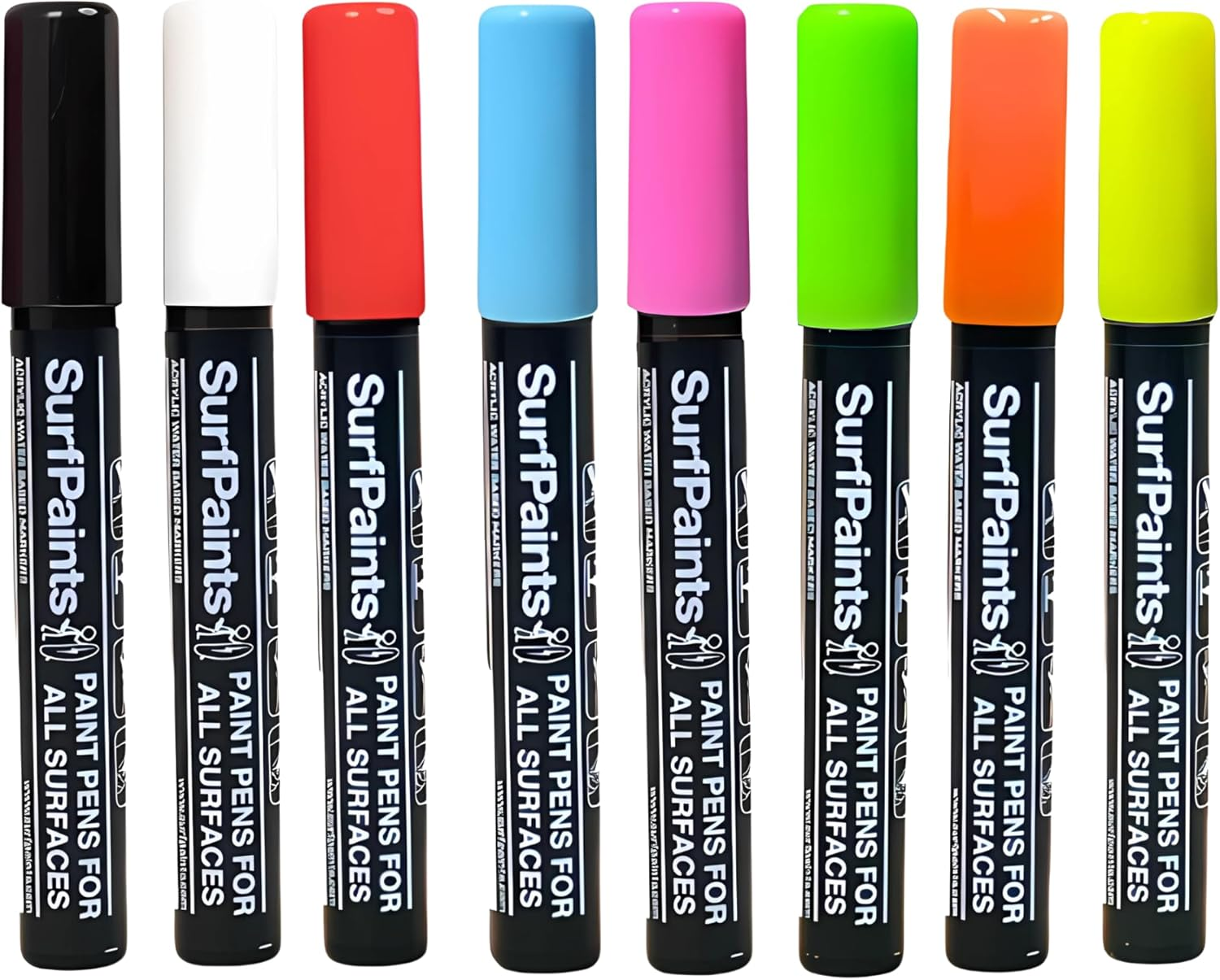 Surfpaints Fluro Acrylic Paint Pens ? 8 Vibrant Colors for Canvas, Wood, Glass, Metal & Plastic ? Water-Based, Quick-Dry, Multi-Surface Art Markers ? 4Mm Bullet Tip image number 2