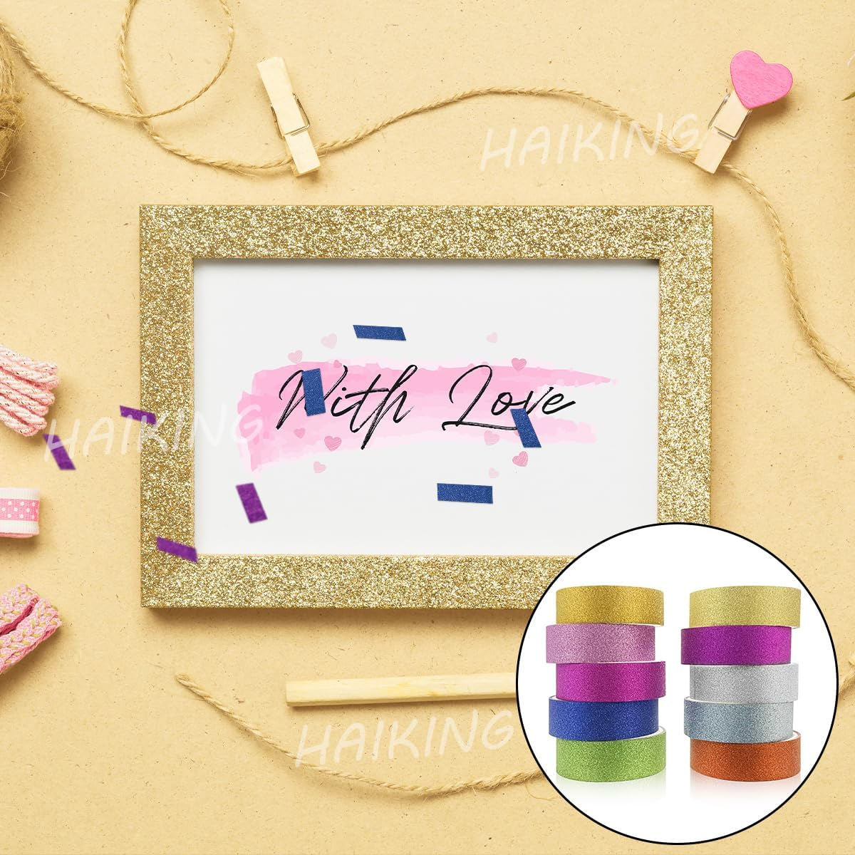 Glitter Washi Tape Set, 10 Rolls Colored Sparkle Decorative Tapes for Craft, Scrapbook, Gift Wrapping (3M/9.8Ft) image number 2