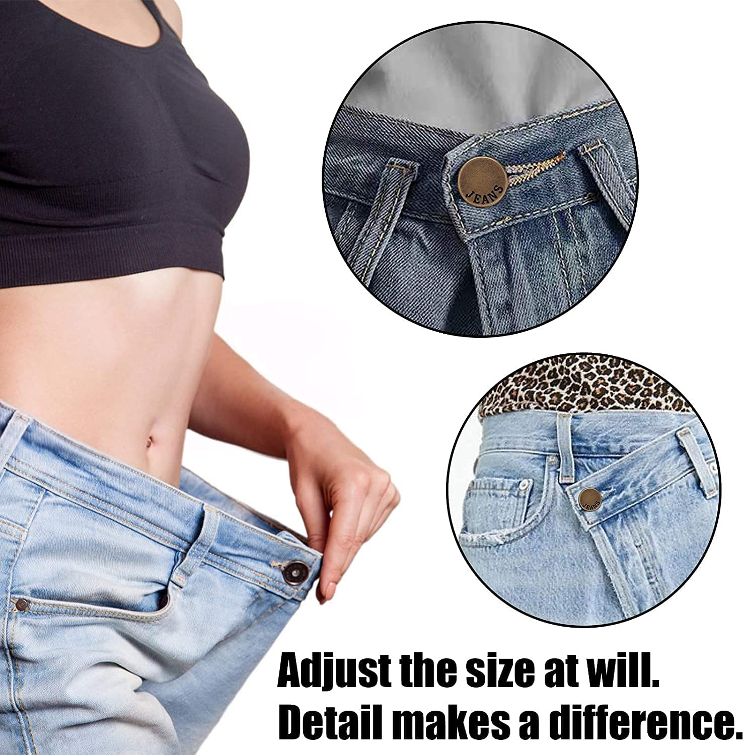 JIUJIU Button Pins for Jeans, No Sew and No Tools Instant Jean Button Pins for Pants, 4 Sets Replacement Buttons, Simple Installation, Reusable and Adjustable image number 1