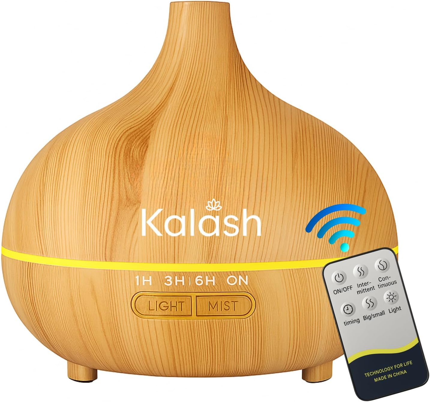 Kalash 500Ml Essential Oil Diffuser &ndash; Aroma Diffuser with Remote & Timer, Ultrasonic Cool Mist, Electric Air Diffuser for Home, Office & Bedroom &ndash; Wood Grain, Colour Changing LED, Light Wood