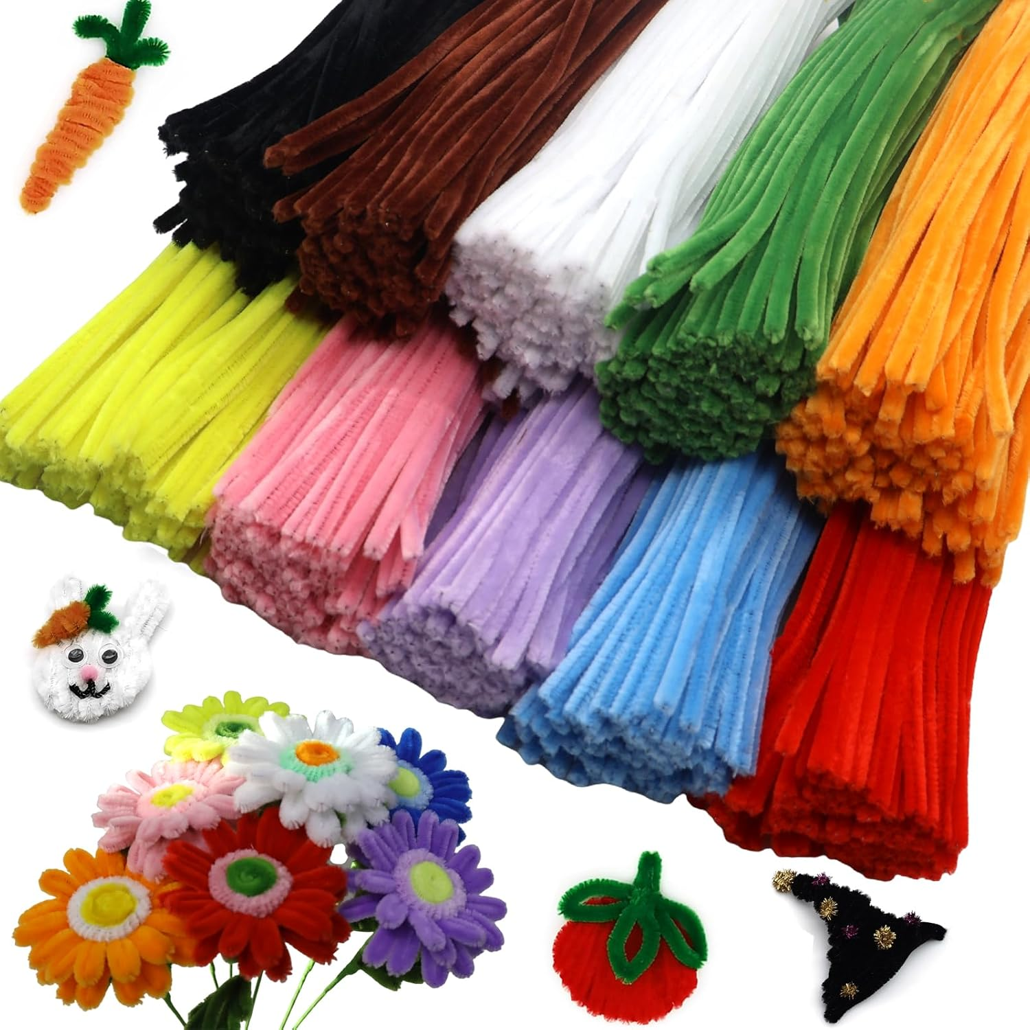 1000 Pcs Craft Pipe Cleaners Set in 10 Assorted Colors,Fluffy Pipe Cleaners Chenille Stems for Holiday DIY Decorations,Art & Craft Projects (6Mm X12 Inch) image number 6