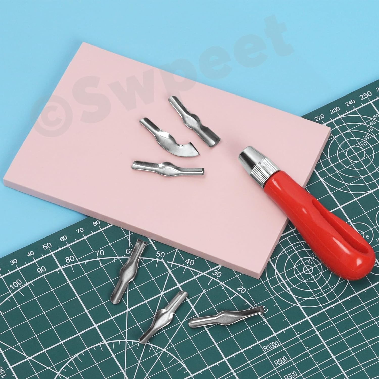 Swpeet 8Pcs Rubber Stamp Carving Tools with Linoleum Block Assortment Kit, Stamp Making Kit Rubber Block Stamp Maker Printmaking Supplies for DIY Printmaking, Printing and More Crafts image number 2