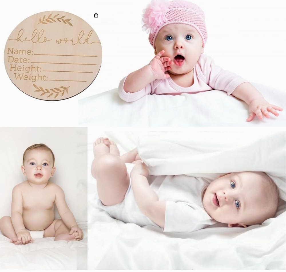 5.9In Wooden Announcement Sign, Wooden Newborn Announcement Sign for Hospital, Name Sign Hello World Newborn Welcome Sign for Hospital Photo Prop Shower Nursery Gift image number 2