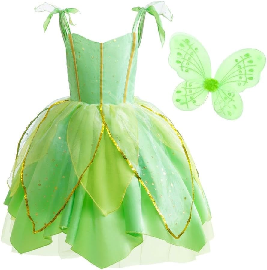 Dressy Daisy Green Fancy Fairy Halloween Costume Birthday Party Dress up with Butterfly Wings for Toddler Girls Size 1 to 14