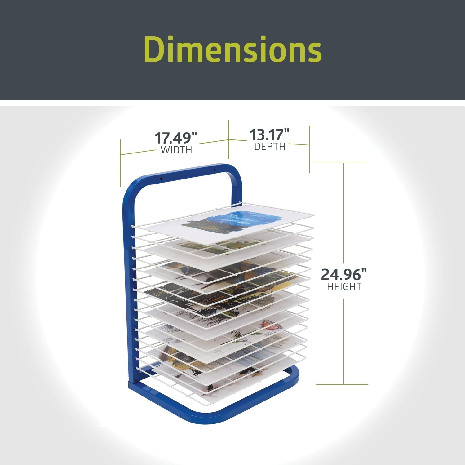 Pearington Tabletop or Wall Mount 15-Shelf Art Drying Rack, Heavy-Duty Steel Space-Saving Art Rack for Classrooms and Art Studios, Blue