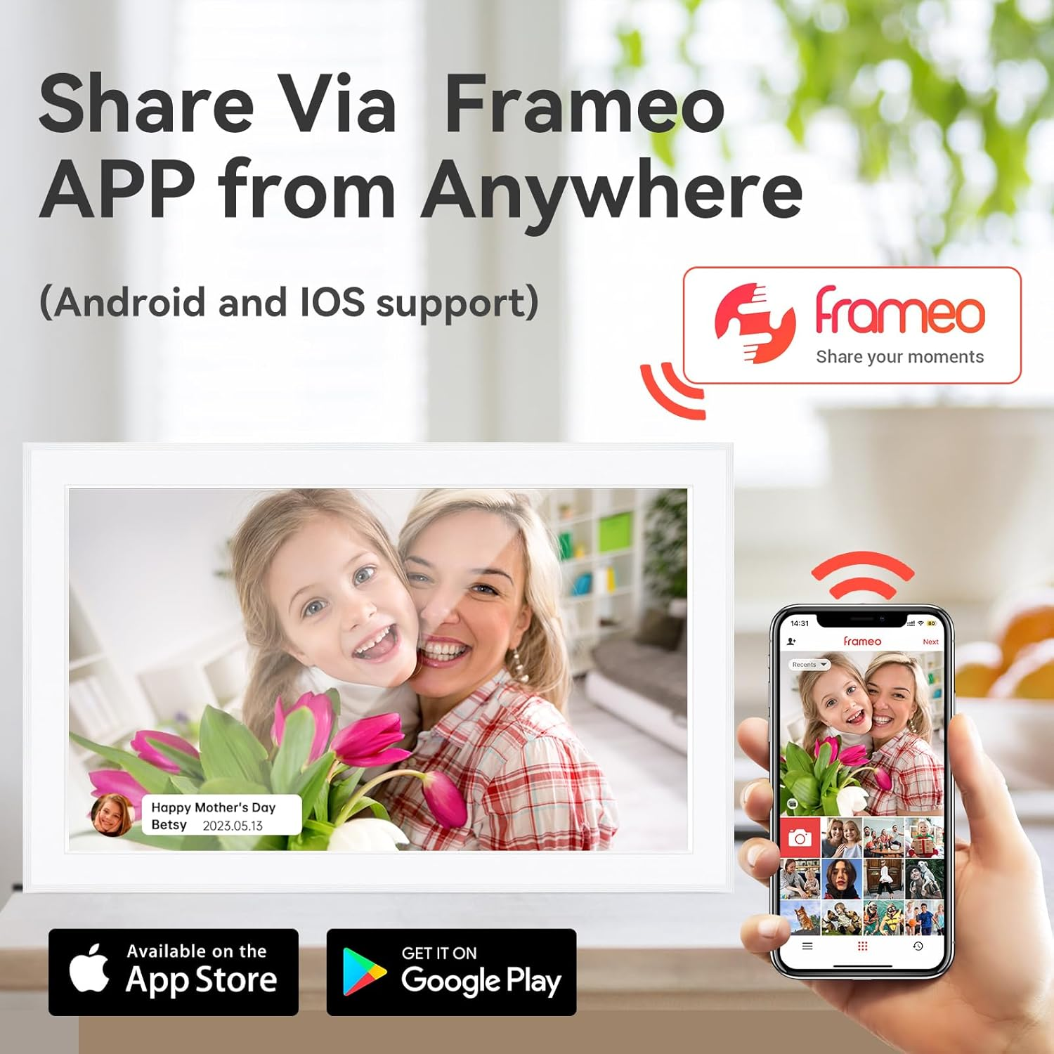 Frameo 15.6 Inch Large Digital Photo Frame 32GB Storage Space 1920X1080P FHD IPS Touch Screen Zoyue Smart Wifi Digital Picture Frame Easy Setup Share Your Photos and Videos via Free App Ideal Gifts image number 4