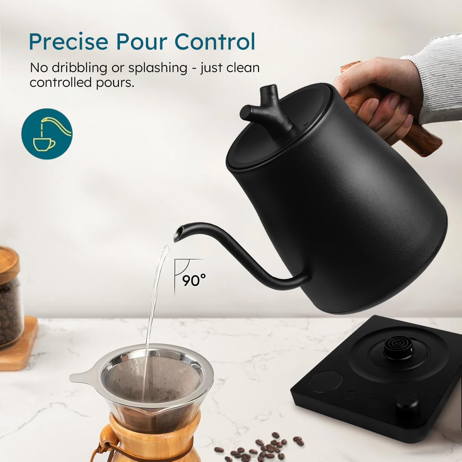 Electric Gooseneck Kettle 0.9L with LCD Display, Real-Time Temp Control Smart Professional Coffee Milk & Tea Pot, Switchable &deg;C/&deg;F, 304 Stainless Steel, 1200W Quick Heating (1.0, Liters) image number 1