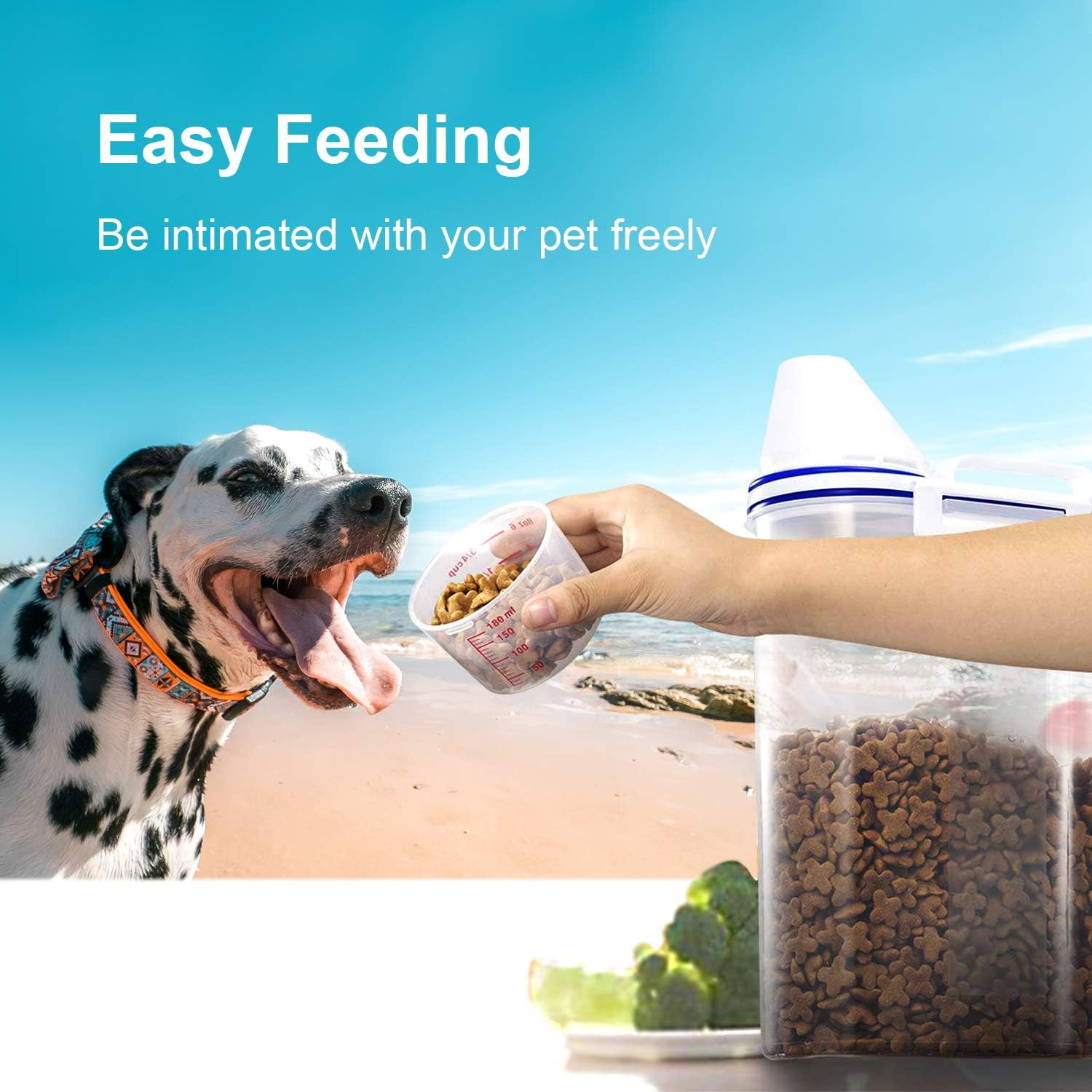 Tbmax 2L/5L Pet Food Storage Container for Dogs/Cats - Portable Dog Food Container for Dry Food, Small Bpa-Free Plastic Cat Food Storage Container with Lid and Measuring Cup, Pour Spout(2Liter) image number 1