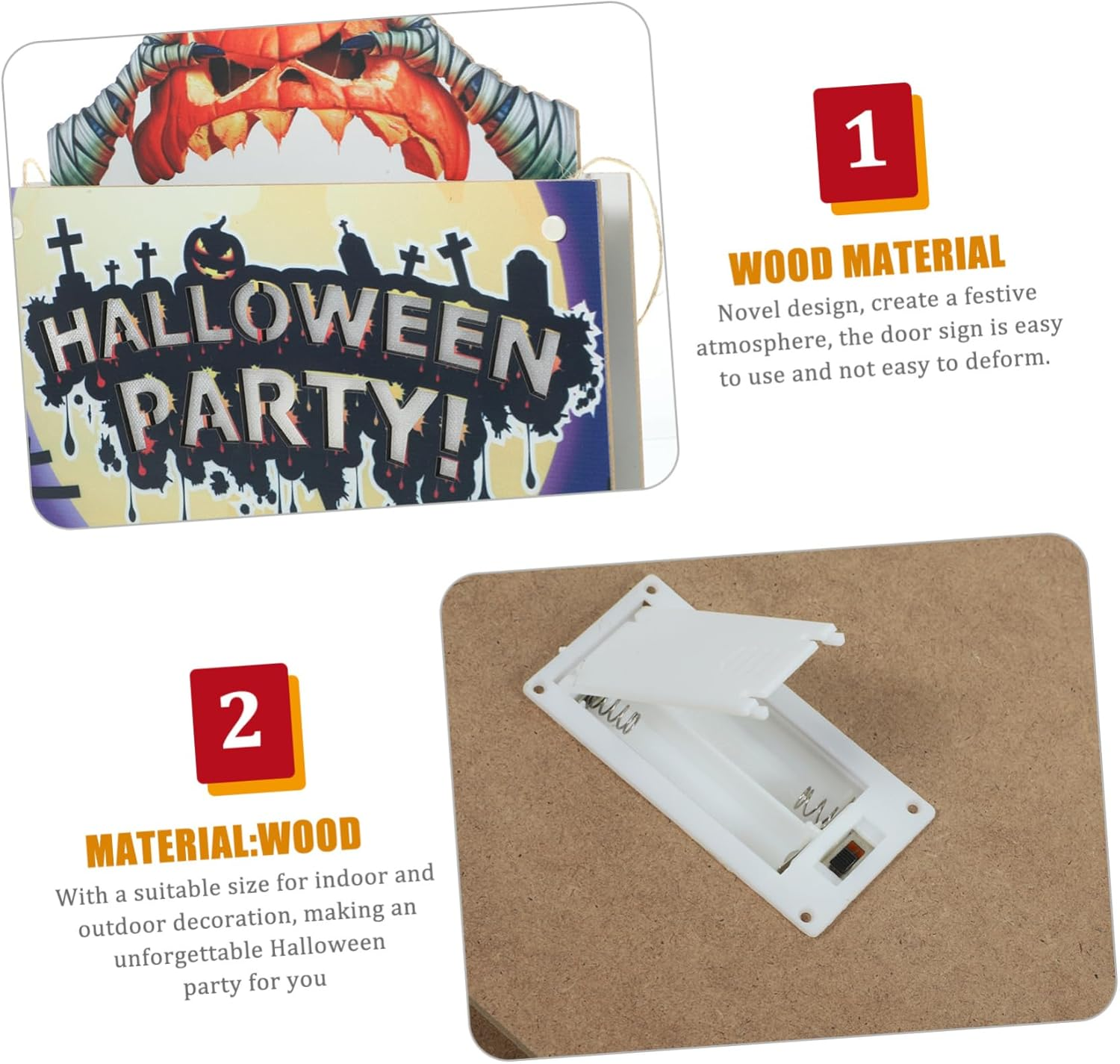 Wooden Halloween Door Sign Decorative Haunted House Prop Lighted Hanging Sign for Halloween Party Decor