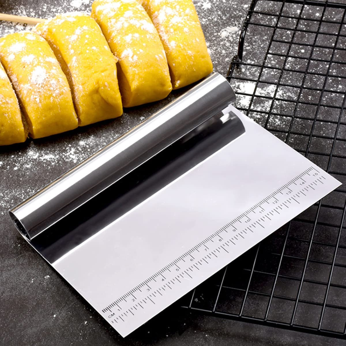 Stainless Steel Pastry Scraper Bench Scraper Chopper, Pastry Cutter for Pasta Dough Bread Cake Baking, Multi-Purpose Kitchen Tool with Scale Ruler image number 5
