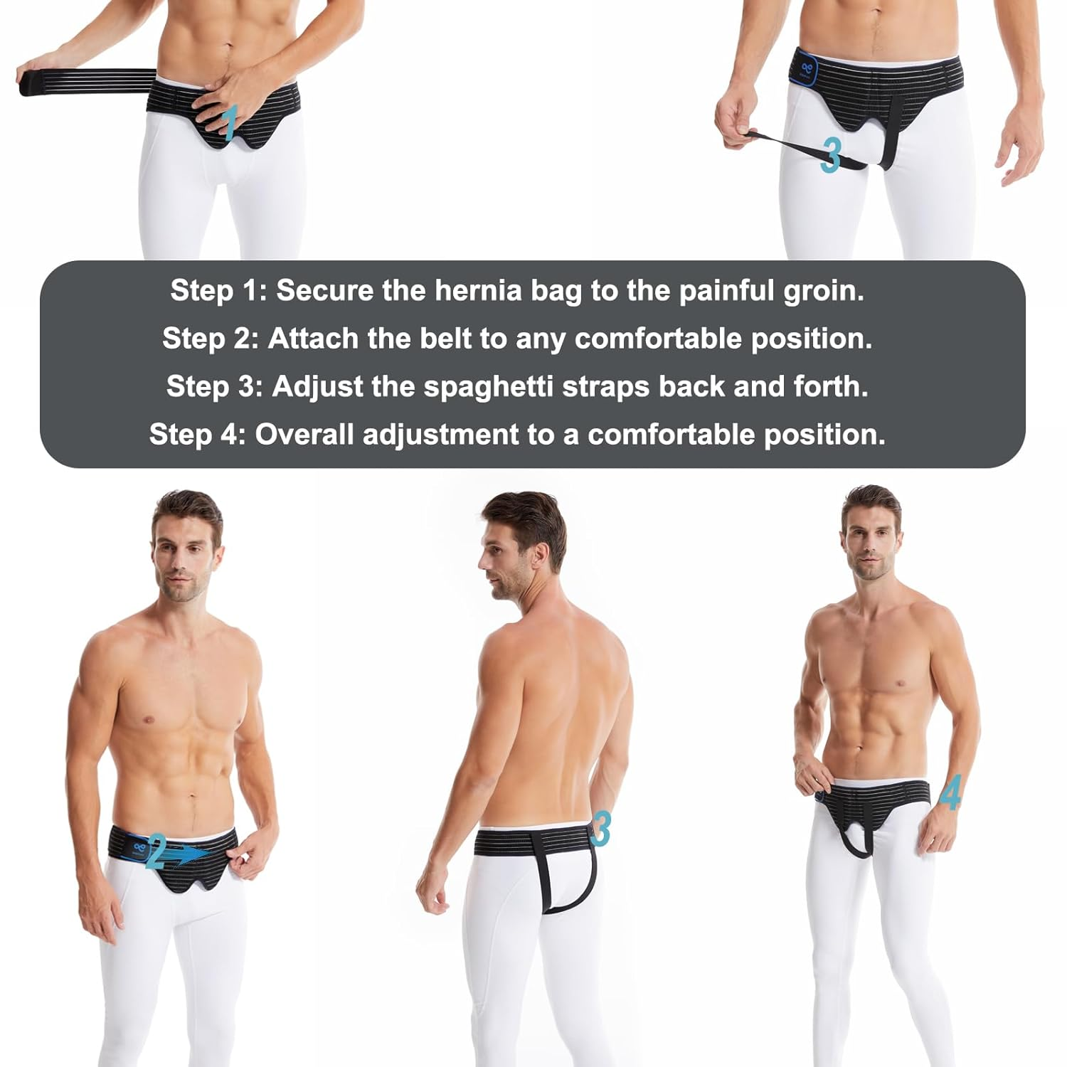 Inguinal Hernia Support Belt Groin Truss Brace - Two Removable Compression Pads -Adjustable Elastic Straps - for Pain Relief and to Assist in the Treatment of Inguinal or Lower Abdominal Hernias image number 4