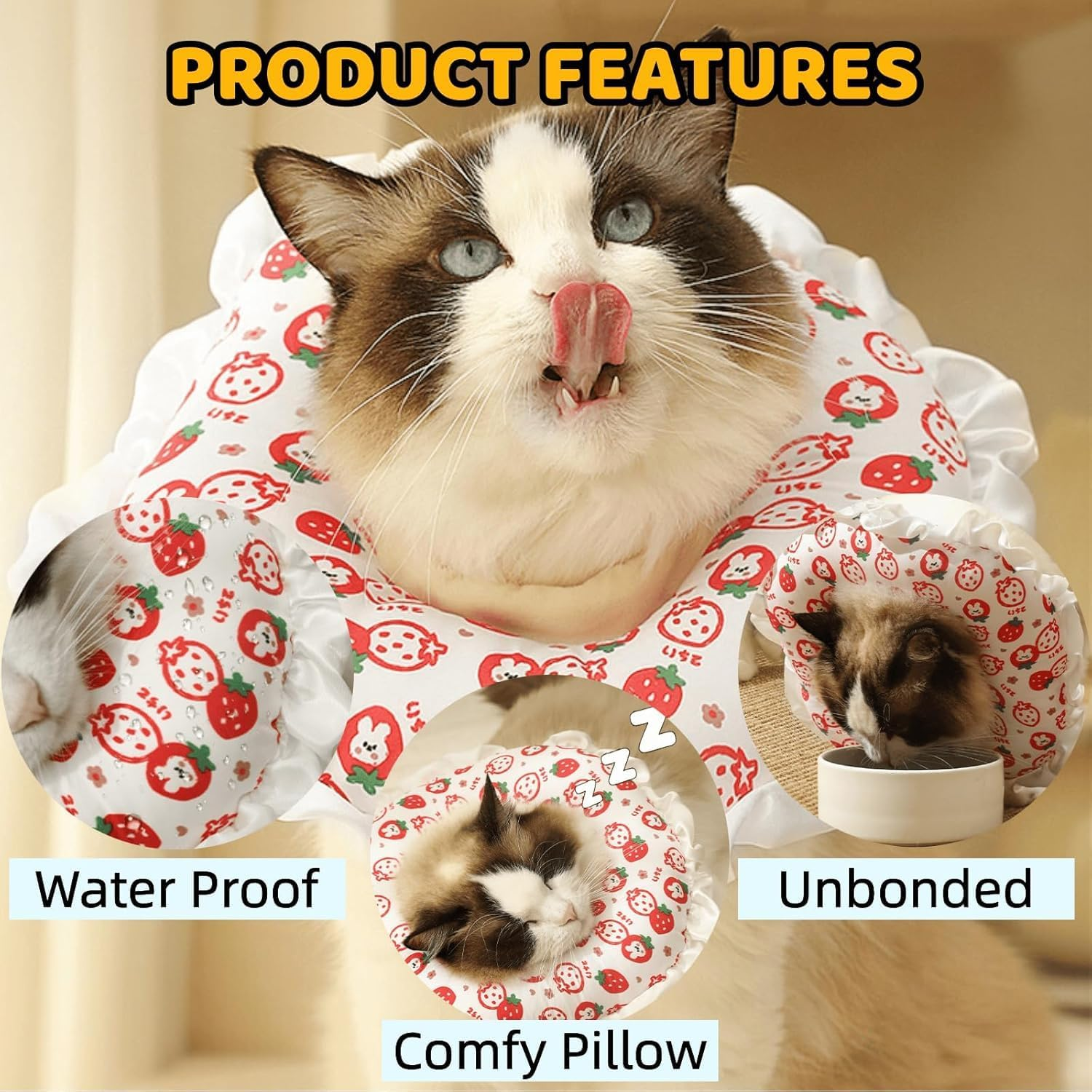 Cute Cat Recovery Collar Soft Adjustable Cats Cone Anti-Bite Pet Neck Pillow Easy to Wear Prevent Lick Wound after Surgery Injury (Red, S)