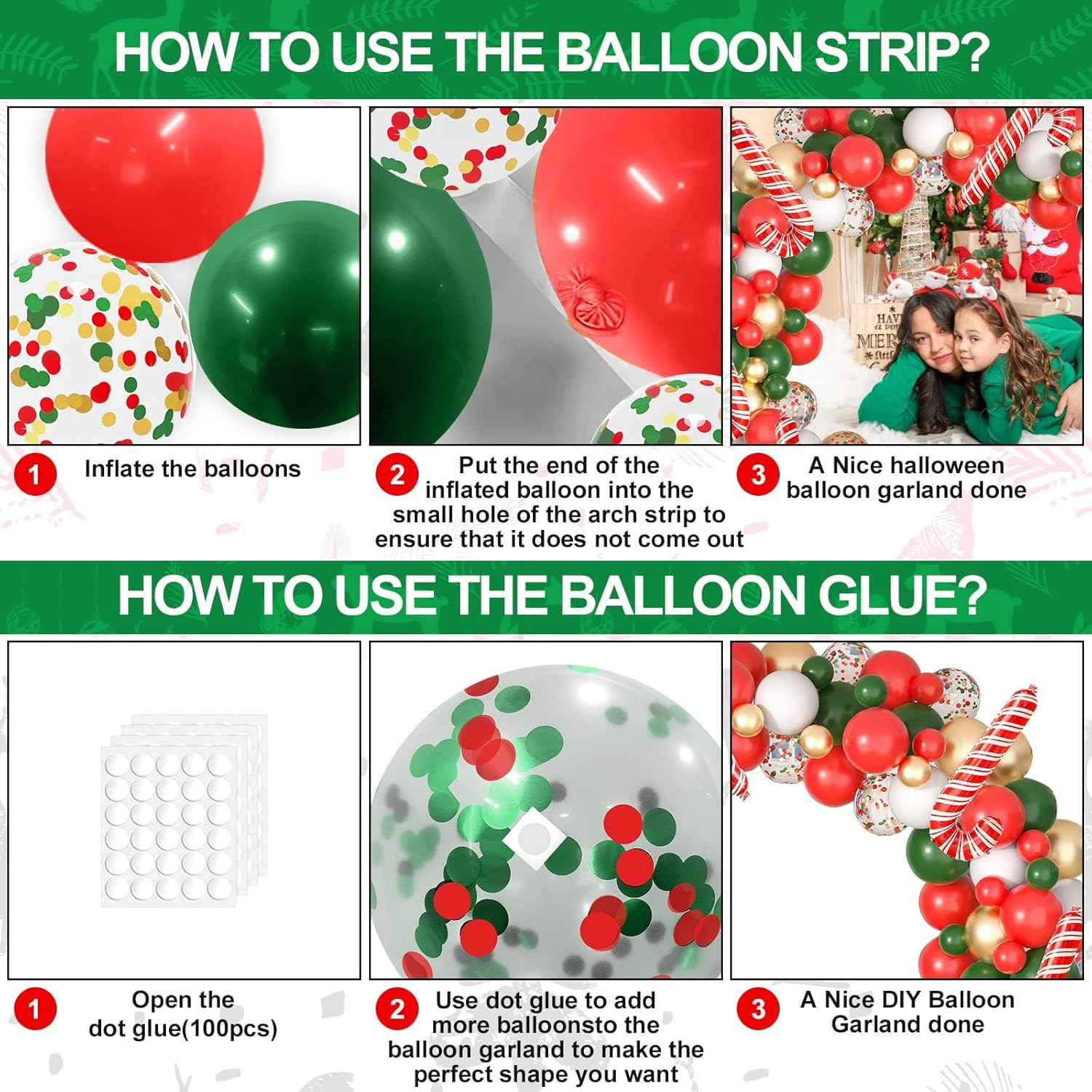 Christmas Decoration,Zanzer Christmas Balloon Garland Arch Kit - 105 Pcs Red Green Gold and White Balloons with Candy Cane Balloons for Xmas Party Decorations image number 2