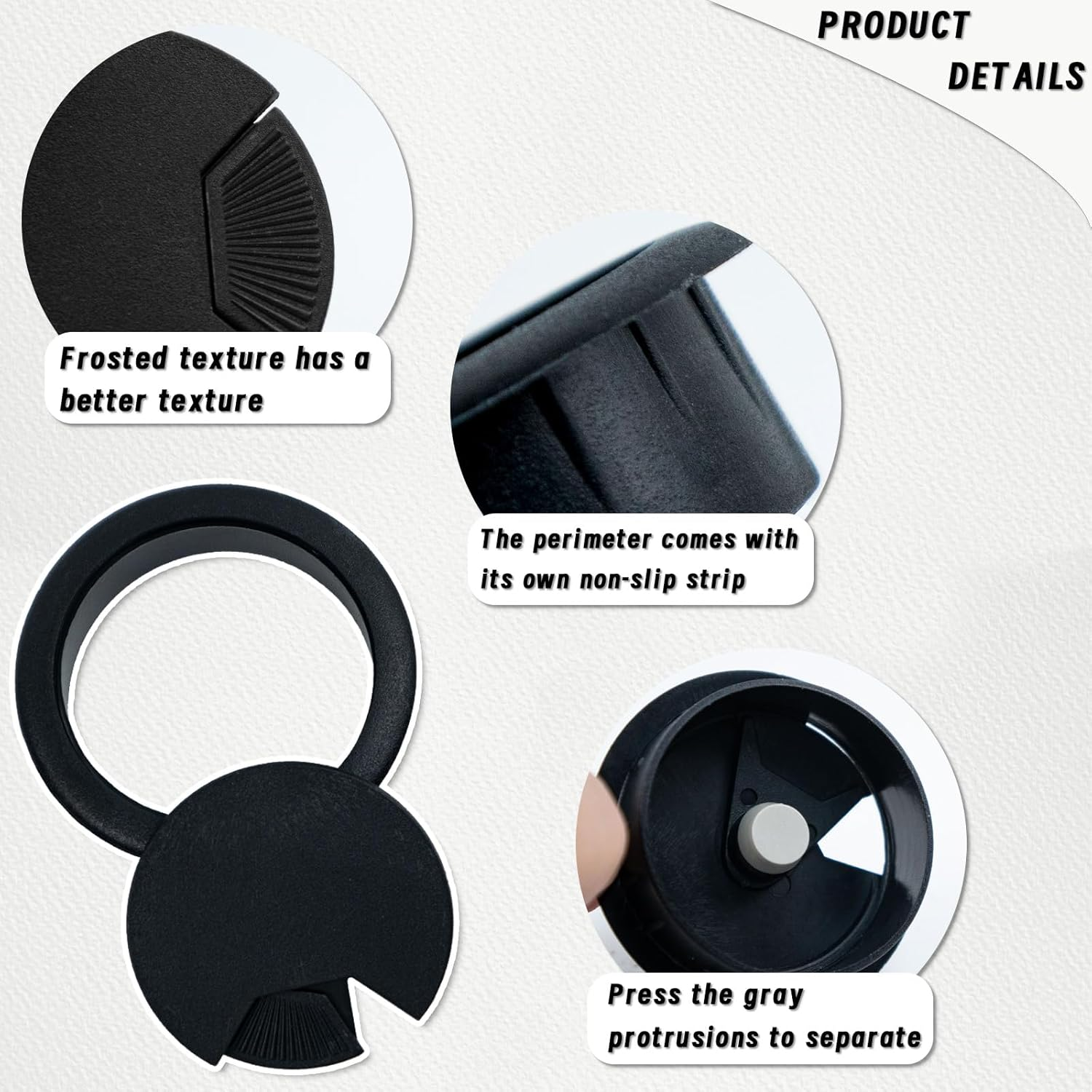 8 Pcs 2 Inch 50 Mm Plastic Desk Cord Cable Hole Wire Organizer Black Desk Grommet Adjustable Cord Cover (Black) image number 6