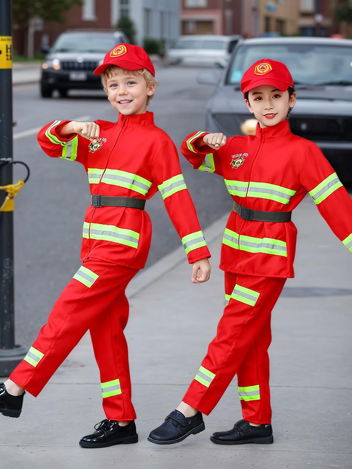 Kids Firefighter Costume Toddler Fireman Dress up Boy Fire Pretend Chief Outfit Halloween Role Play Career Suit Party Birthday Gift image number 3