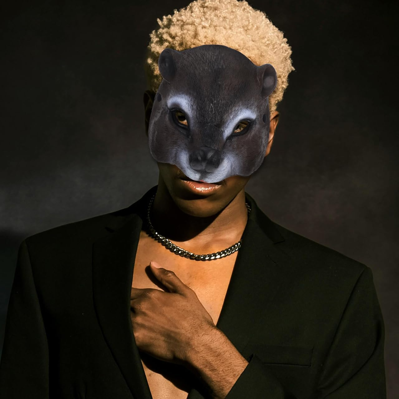 Squirrel Mask Half Face Pu Masquerade Mask for Adults Realistic Animal Cosplay Costume Party Accessory with Fine Detail Design image number 5