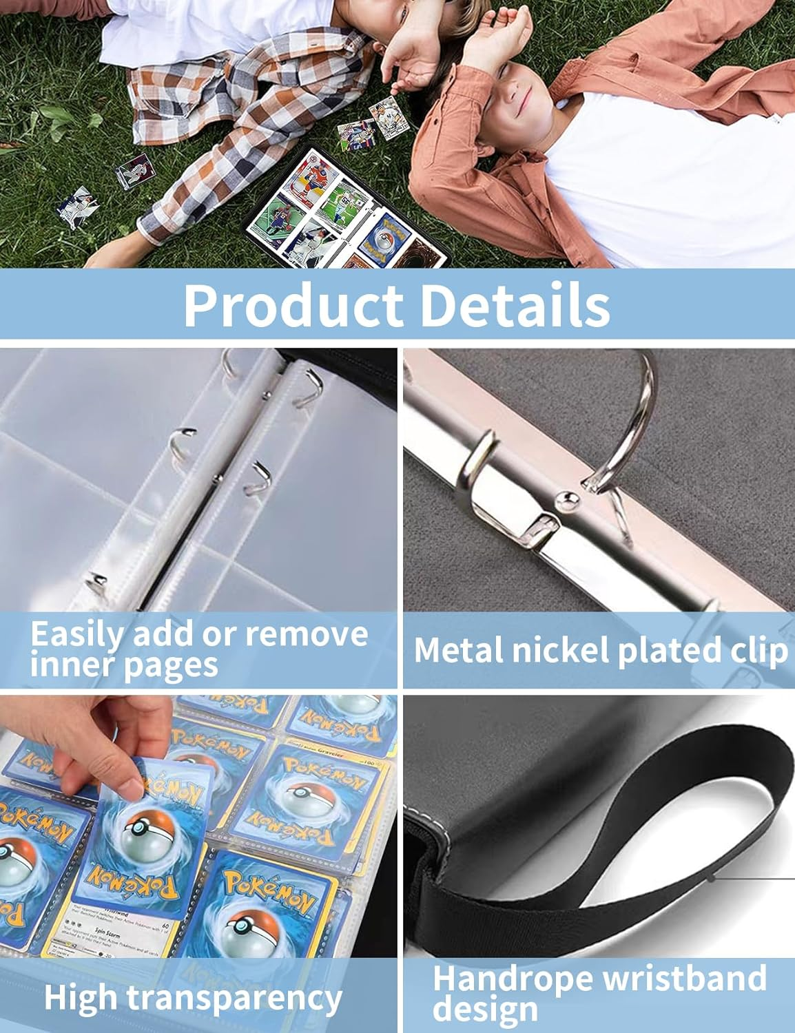 9 Pocket Card Binder, 900 Pockets Card Holder Folder Collector, Double Sided Pocket PU Card Collection Binder, Premium Zip Albums for MTG, TCG, Sports, Game Trading Cards (Green) - Grey image number 2