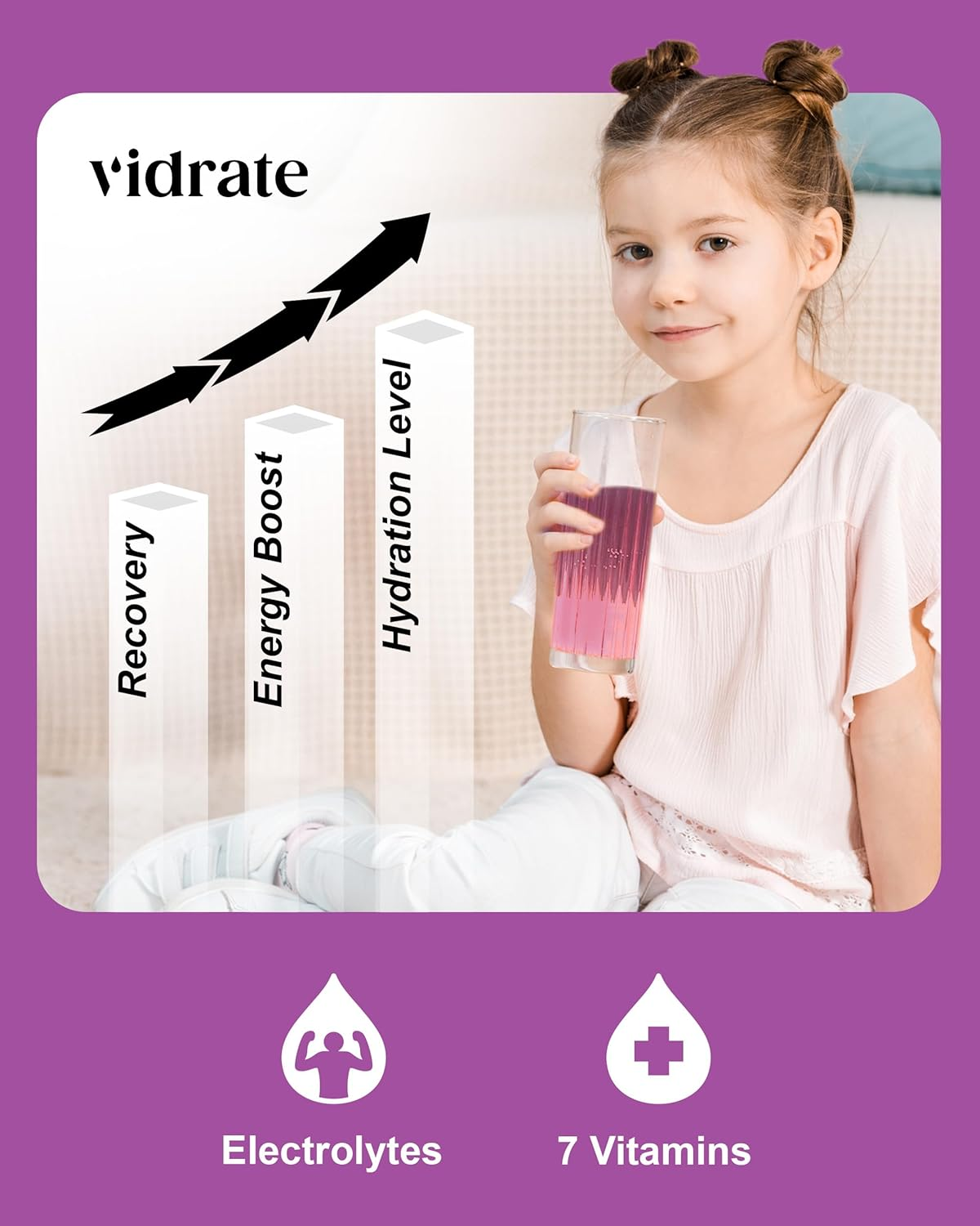 Vidrate Electrolyte Powder for Kids - Apple & Blackcurrant Flavoured Vitamin Water with Natural Ingredients & Zero Sugar - Hydration Drink for School & Sports - 8 Pack Minis Electrolyte Sachets image number 5