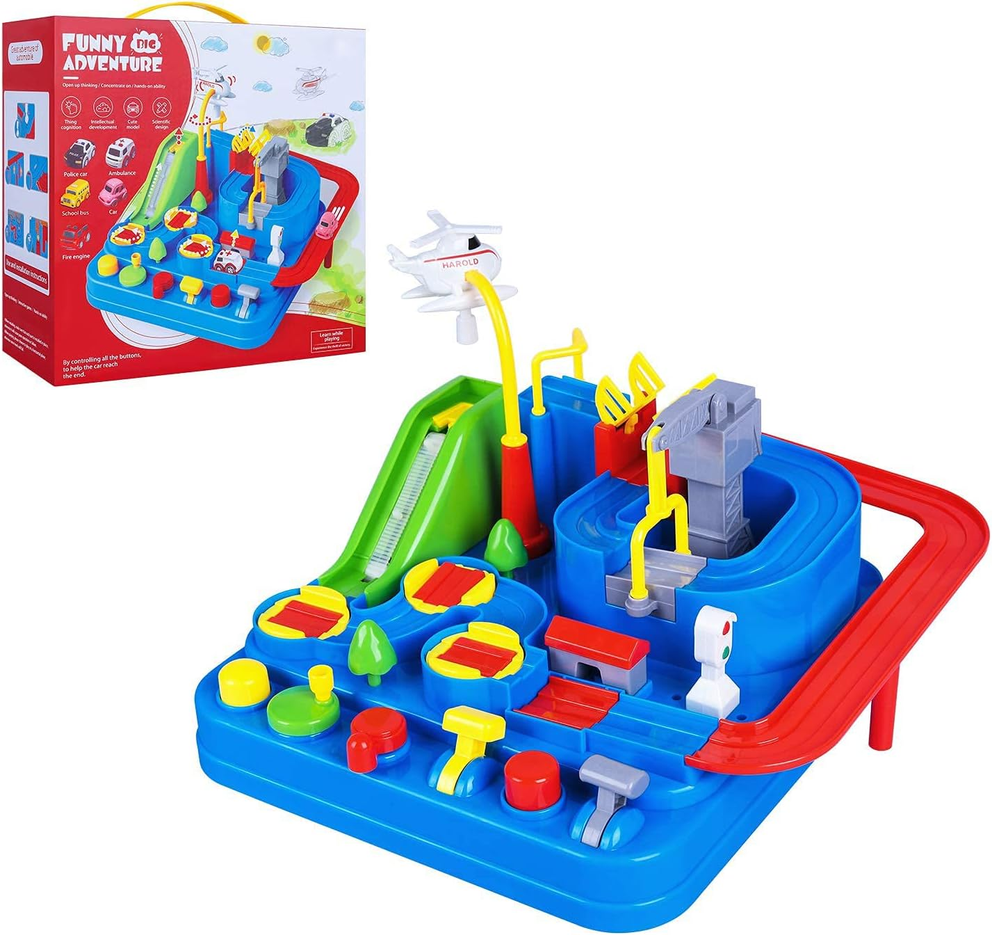 Yzeril Track Playset, City Rescue Preschool Educational Toy Car, Parent-Child Interactive Racing Car Kids Toys, Matching Five Cars, Suitable for Boys and Girls over 3 Years Old. (Bule) image number 3