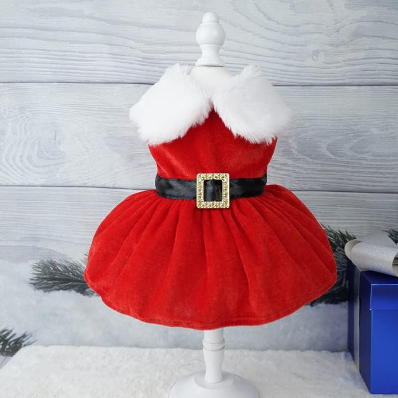 Dog Christmas Dress,Dog Christmas Outfit,Holiday Theme Puppy Dress,Velvet Red Dog Clothes for Small Dog Girl,Christmas Dog Cat Costume for Pet (Red, XL) image number 3