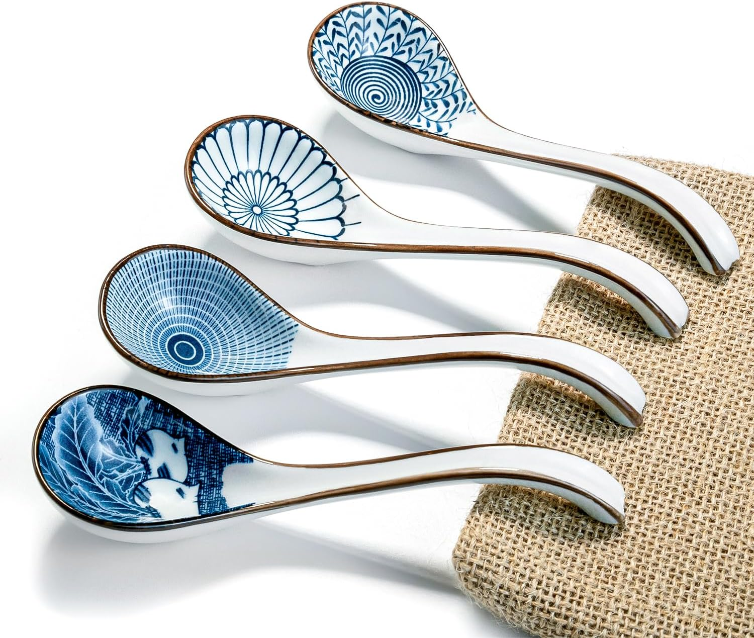 Asian Ceramic Soup Spoon, with Long Handle Easy to Hold, Non-Slip Bottom, for Japanese Ramen, Chinese and Vietnamese Wonton, Noodle Soup Spoons (V86) image number 2