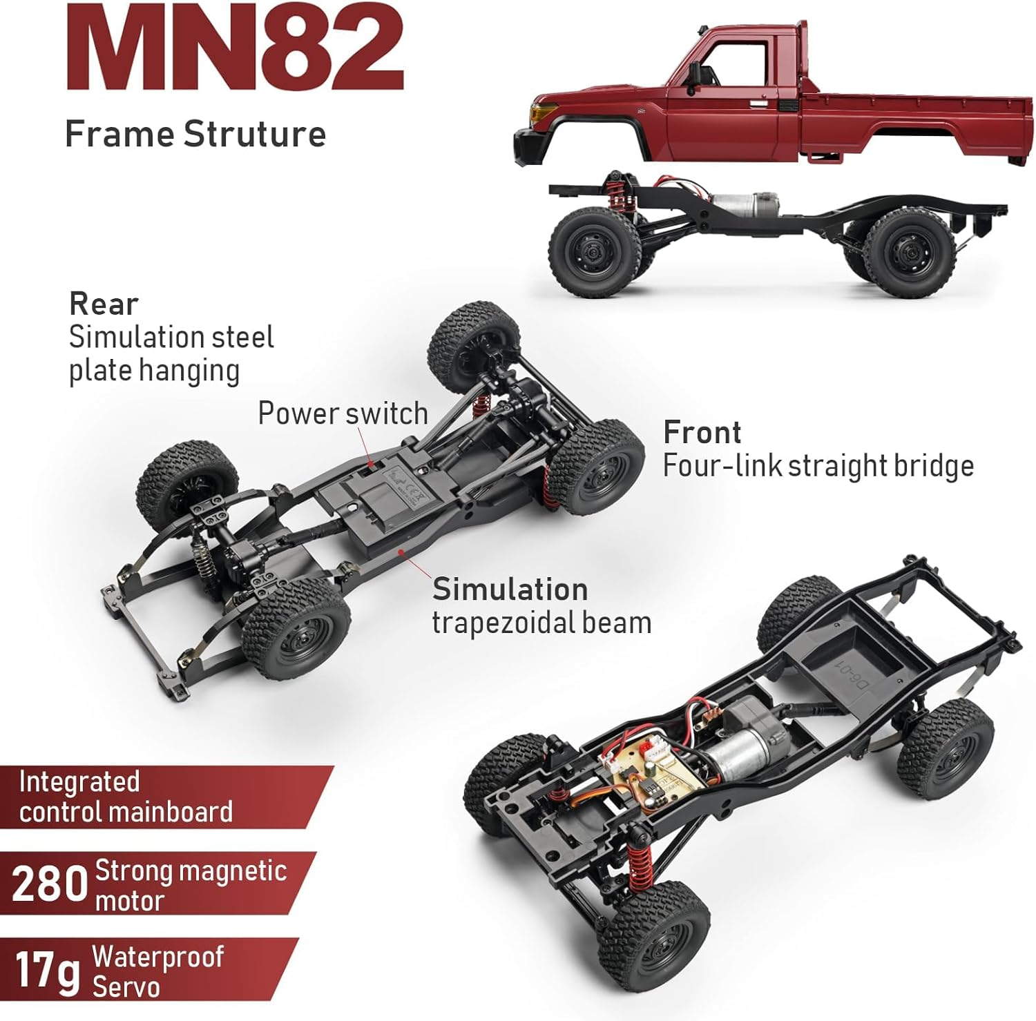 MN82 RC Rock Crawler 1/12 4X4 Off-Road Truck &ndash; LC70 &ndash; 2.4Ghz Remote Control Truck with Metal Shock Absorbers & 3 Batteries &ndash; RTR All-Terrain RC Pickup image number 5