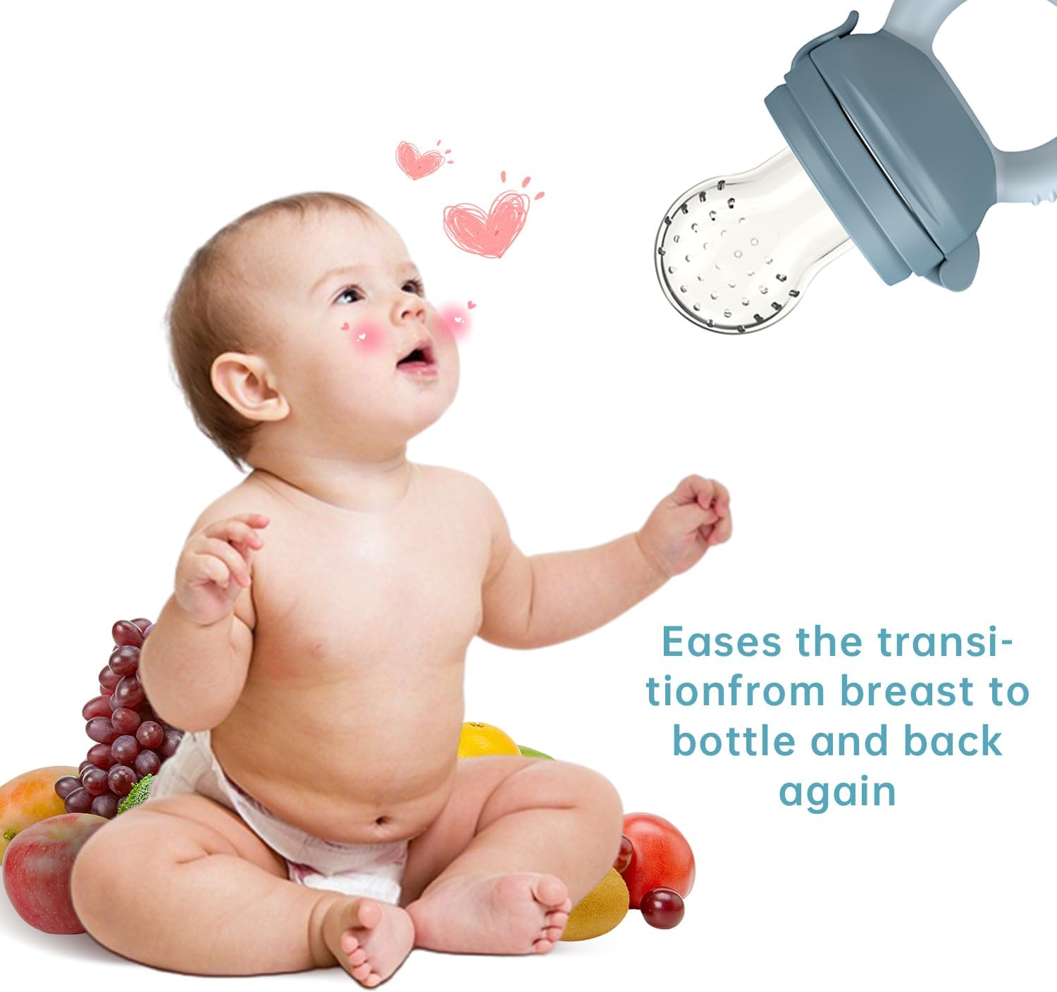 Luleo Baby Food Fruit Feeder Pacifier 3 Sizes Silicone Teats Safe and Hygienic Cap, Self Feeding, Soft Silicone BPA Free, Safe Anti-Choking, Teether Toy for Safe Infant, 4+Month, (Light Blue) - Green  Yellow image number 7