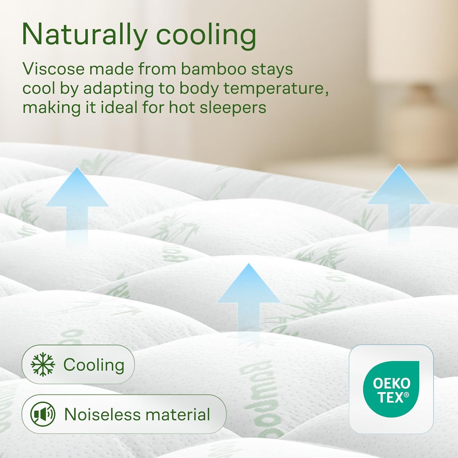 Ultra Soft Twin XL Size Mattress Topper - Viscose Made from Bamboo Pillow Top Mattress Pad for Back Pain Relief - Naturally Cooling for Hot Sleepers, Green image number 5
