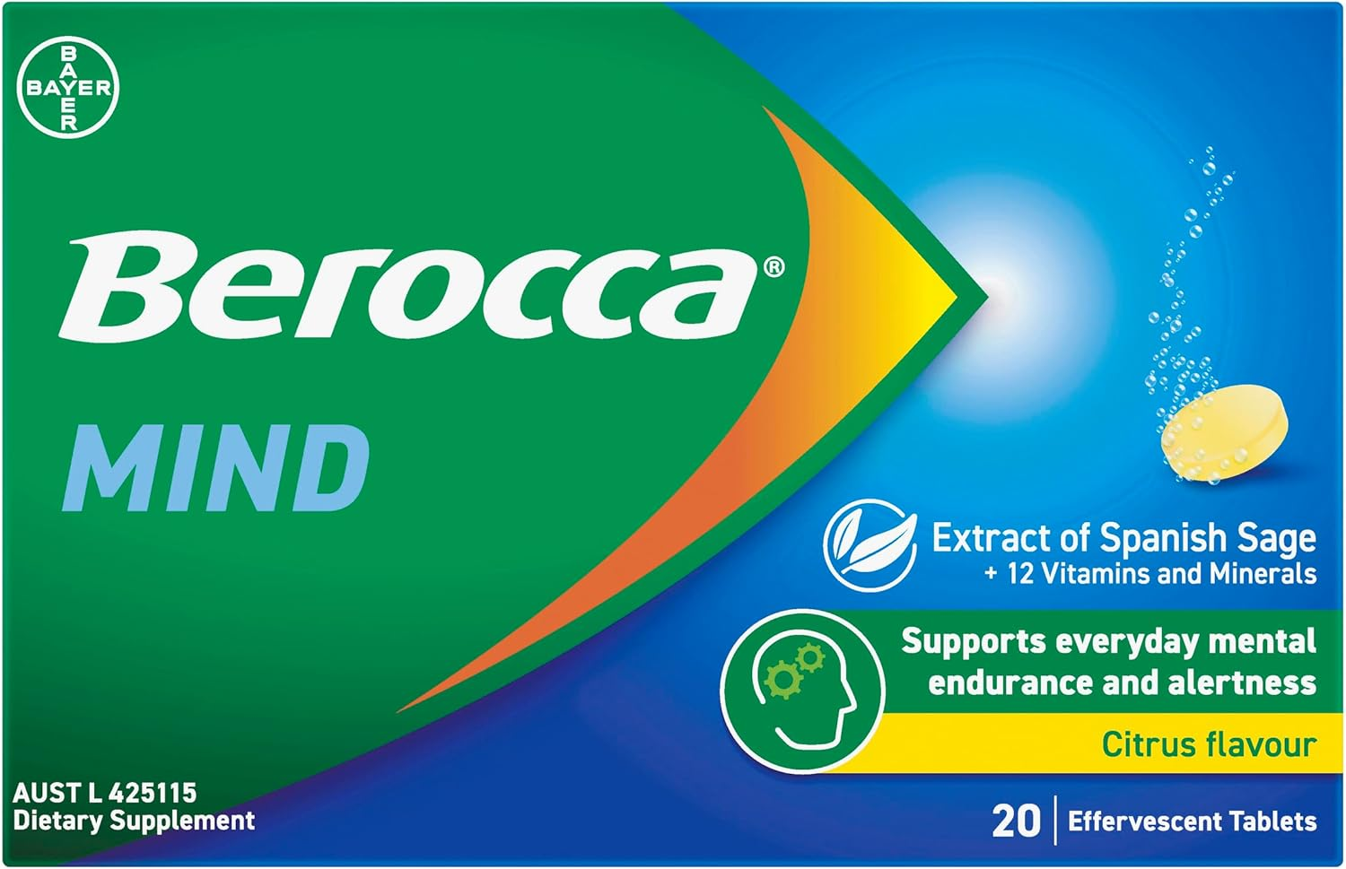 Berocca Mind Citrus Flavour Effervescent 20 Tablets