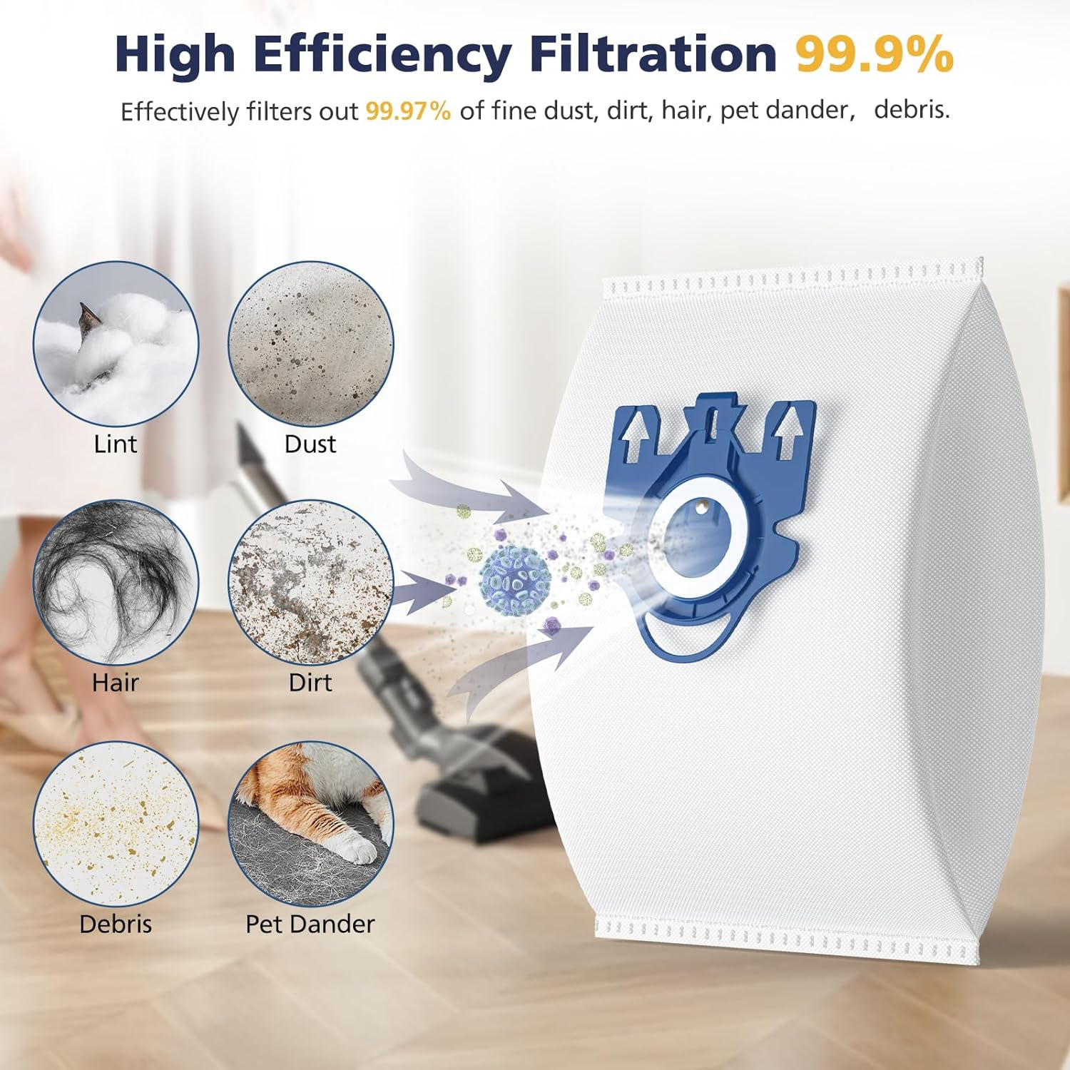 12 Pack 3D Airclean GN Vacuum Bags Compatible with Miele Classic C1, Complete C1, Complete C2, Complete C3, S227 S240, S270, S400, S2, S5, S8 Series Canister Vacuum Cleaner image number 5