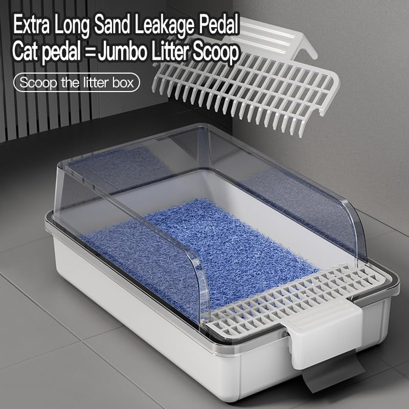 Oakee Open Cat Litter Box Extra Large Cat Litter Tray &ndash; Semi-Enclosed, Easy to Clean, Removable Modern Design, Pedal as Scoop, Stylish & Space-Saving PP for Indoor Cats (Black) image number 3