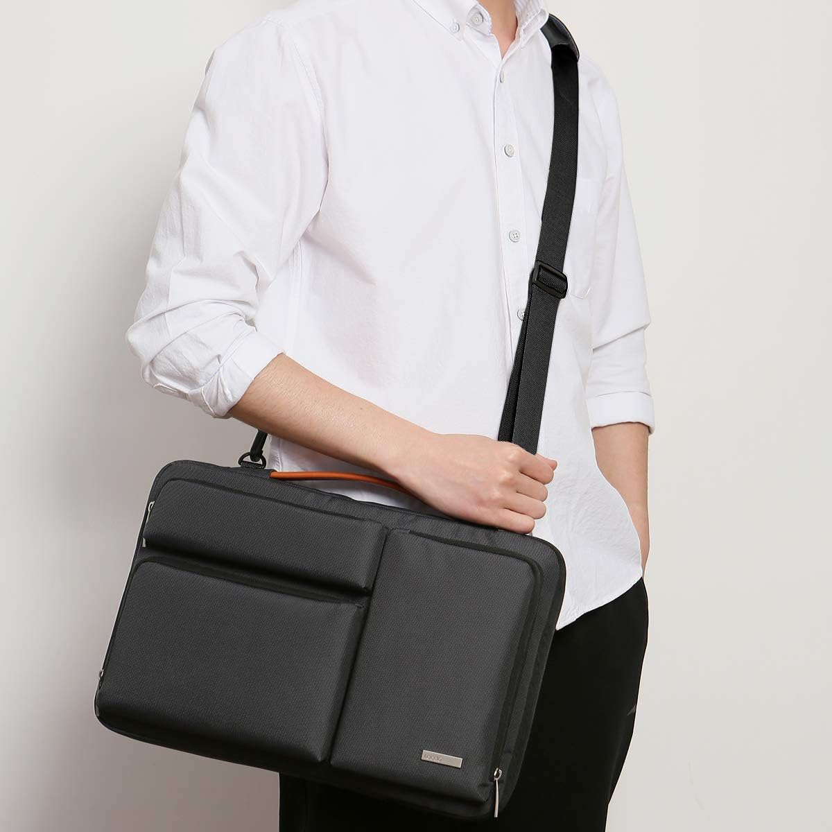 Lacdo 15.6 Inch 360&deg; Protective Laptop Messenger Shoulder Bag for 15.6" Acer Aspire 5, Lenovo Ideapad V145, Asus Vivobook 15, Msi Gl66, Hp Elitebook 850, Dell Inspiron Notebook Water Repellent, Black image number 4