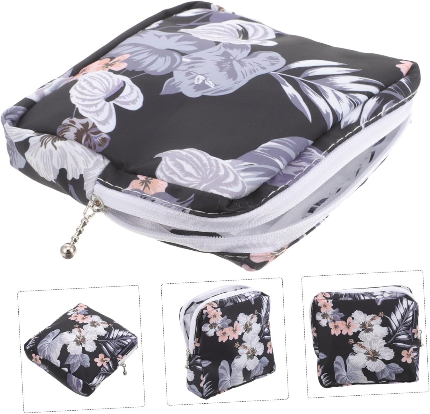 Travel Sanitary Napkin Bag Cotton Material Zippered Menstrual Pad Pouch for Makeup Storage Lipsticks Earphones and Coins - As Shown image number 5