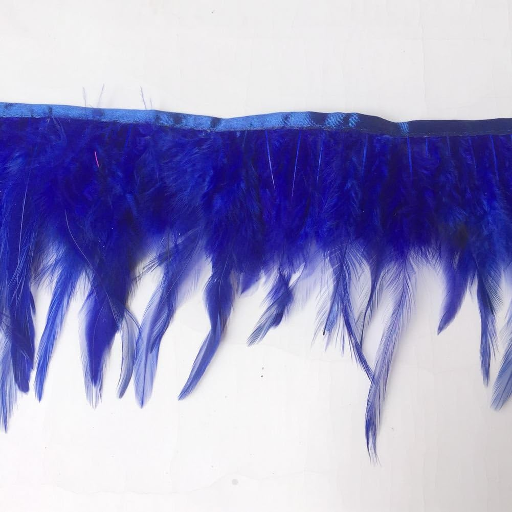 Sowder Rooster Hackle Feather Fringe Trim for Custume Dress Decoration Pack of 5 Yards(Royal Blue) - Black image number 1